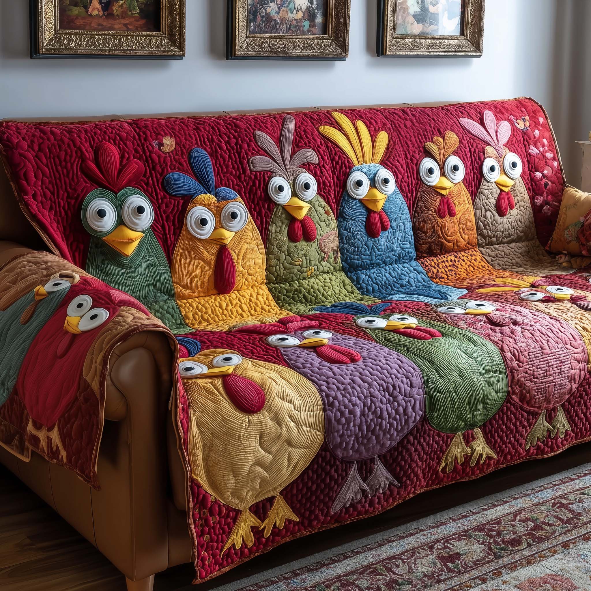Chicken Quilted Sofa Cover Durable Farm Animal Sofa Protector Best Gifts For Chicken Owners