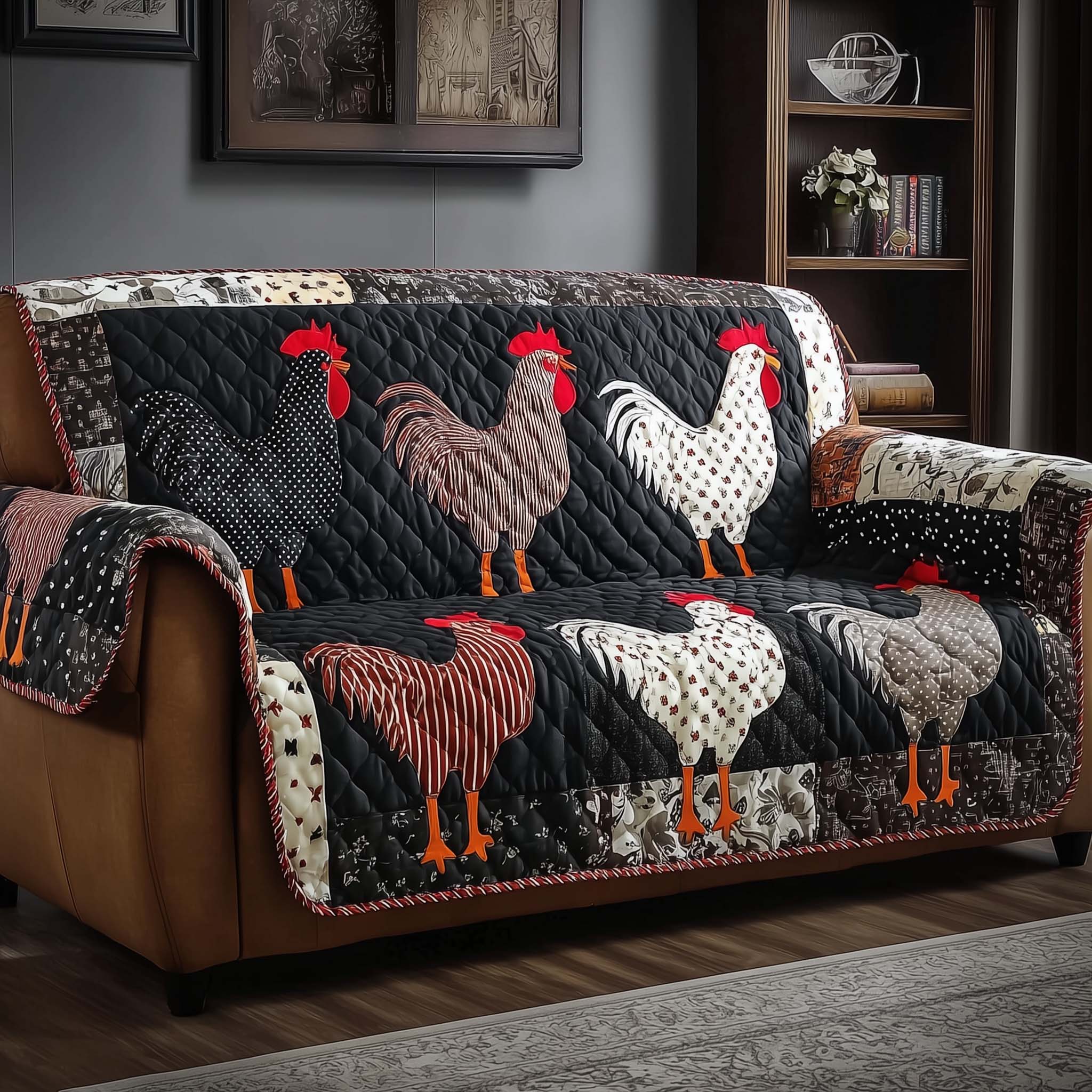Chicken Quilted Sofa Cover Funky Farm Bird Upholstery Protector Best Gifts For Chicken Owners