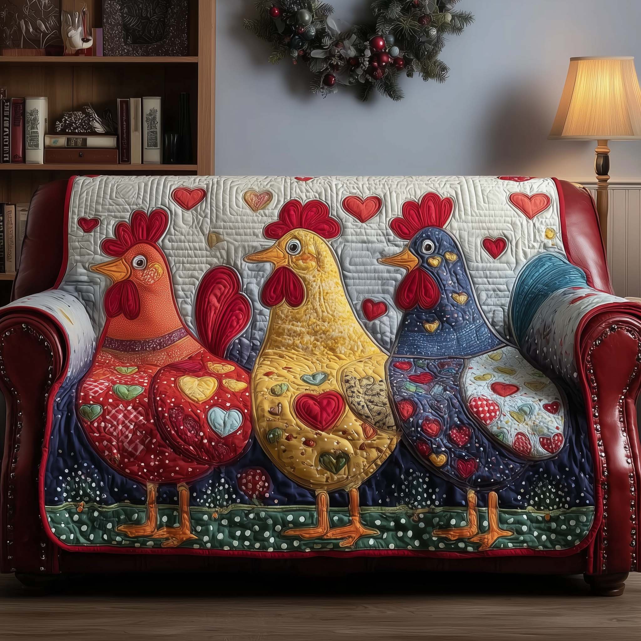 Chicken Quilted Sofa Cover Playful Bird Wire Design Throw Best Gifts For Chicken Owners