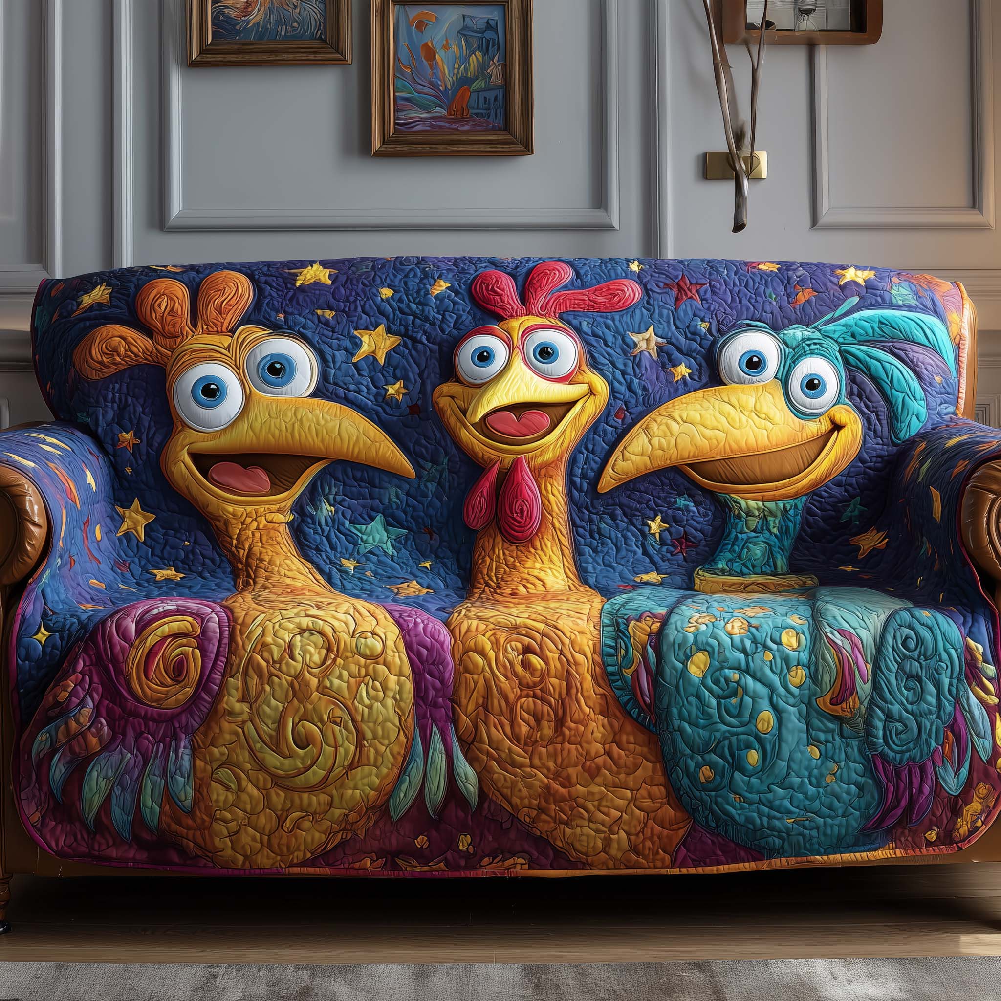 Chicken Quilted Sofa Cover Quirky Hen Design Quilted Slipcover Best Gifts For Chicken Owners