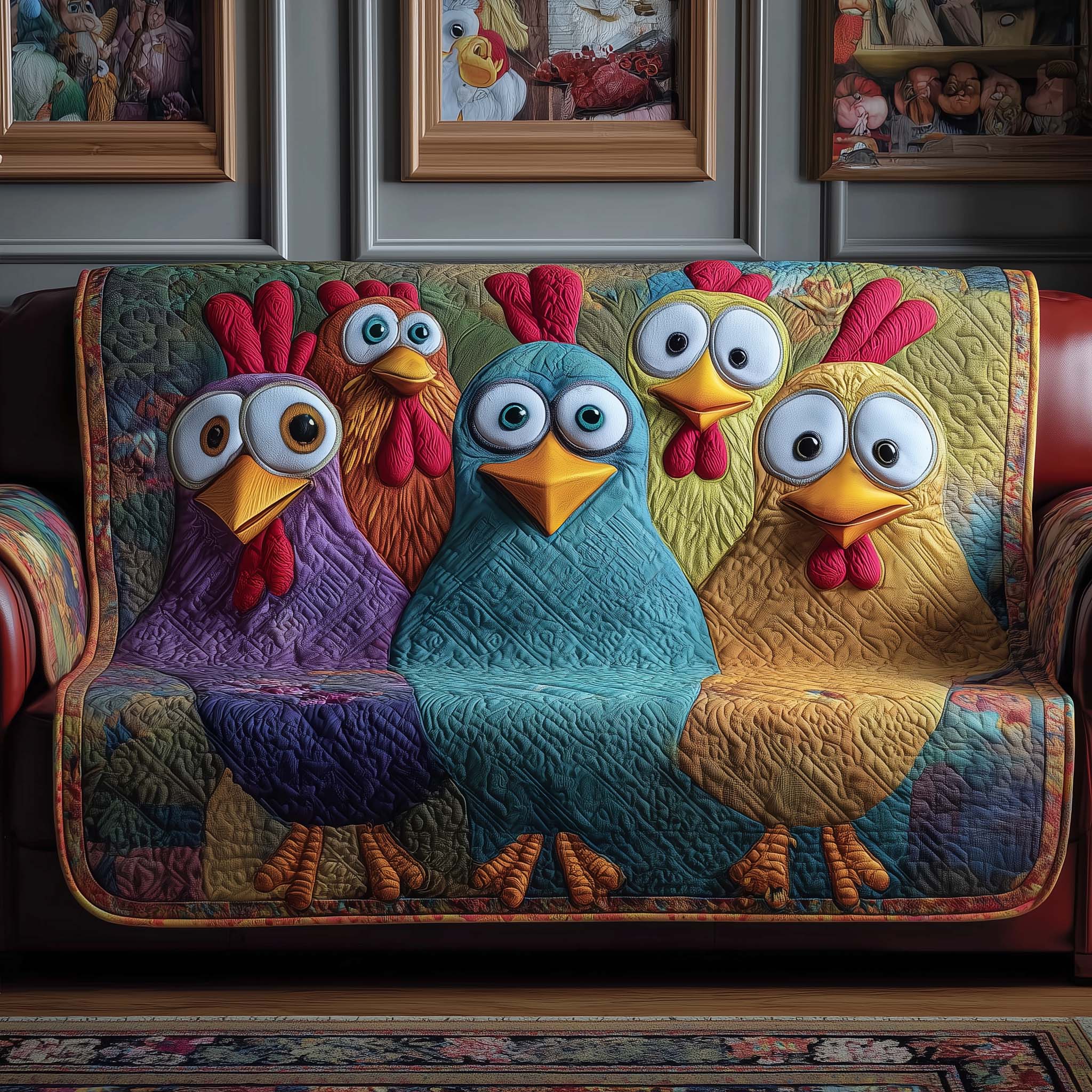 Chicken Quilted Sofa Cover Whimsical Sketch Sofa Accent Best Gifts For Chicken Owners