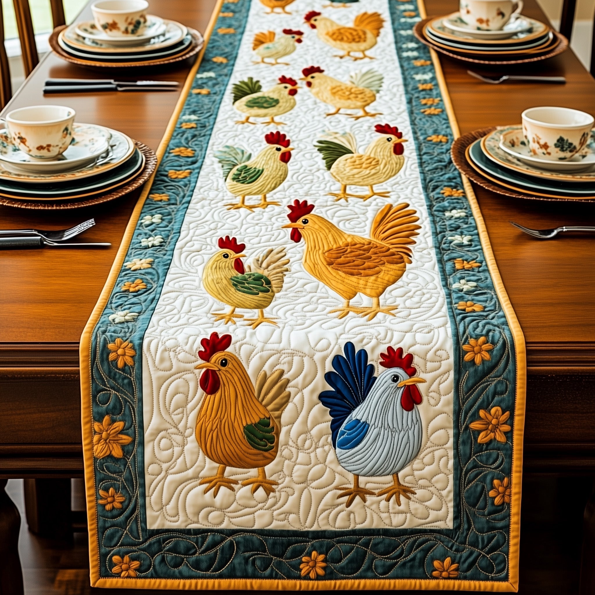 Chicken Quilted Table Runner Christmas Dining Table Runner