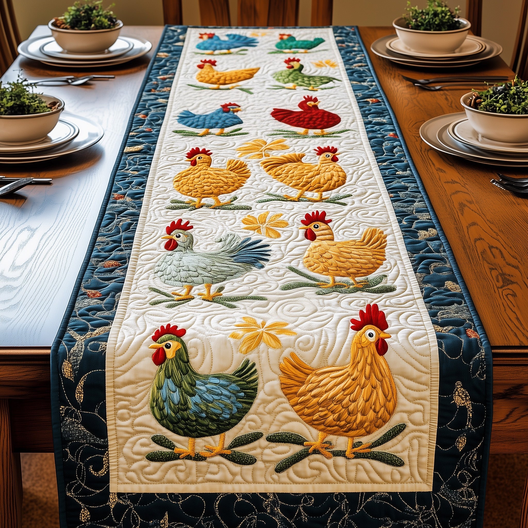 Chicken Quilted Table Runner Christmas Table Runner Decoration