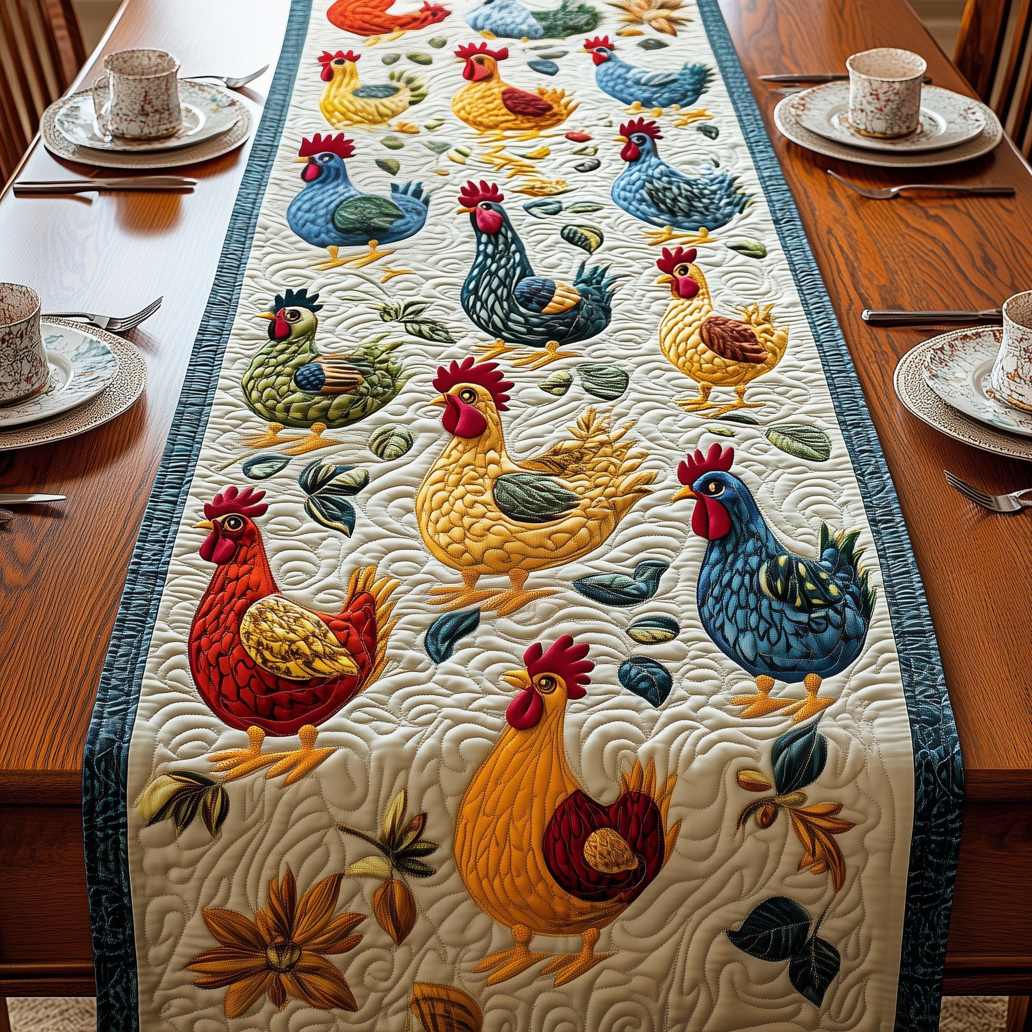Chicken Quilted Table Runner Christmas Table Runner for Dining Room