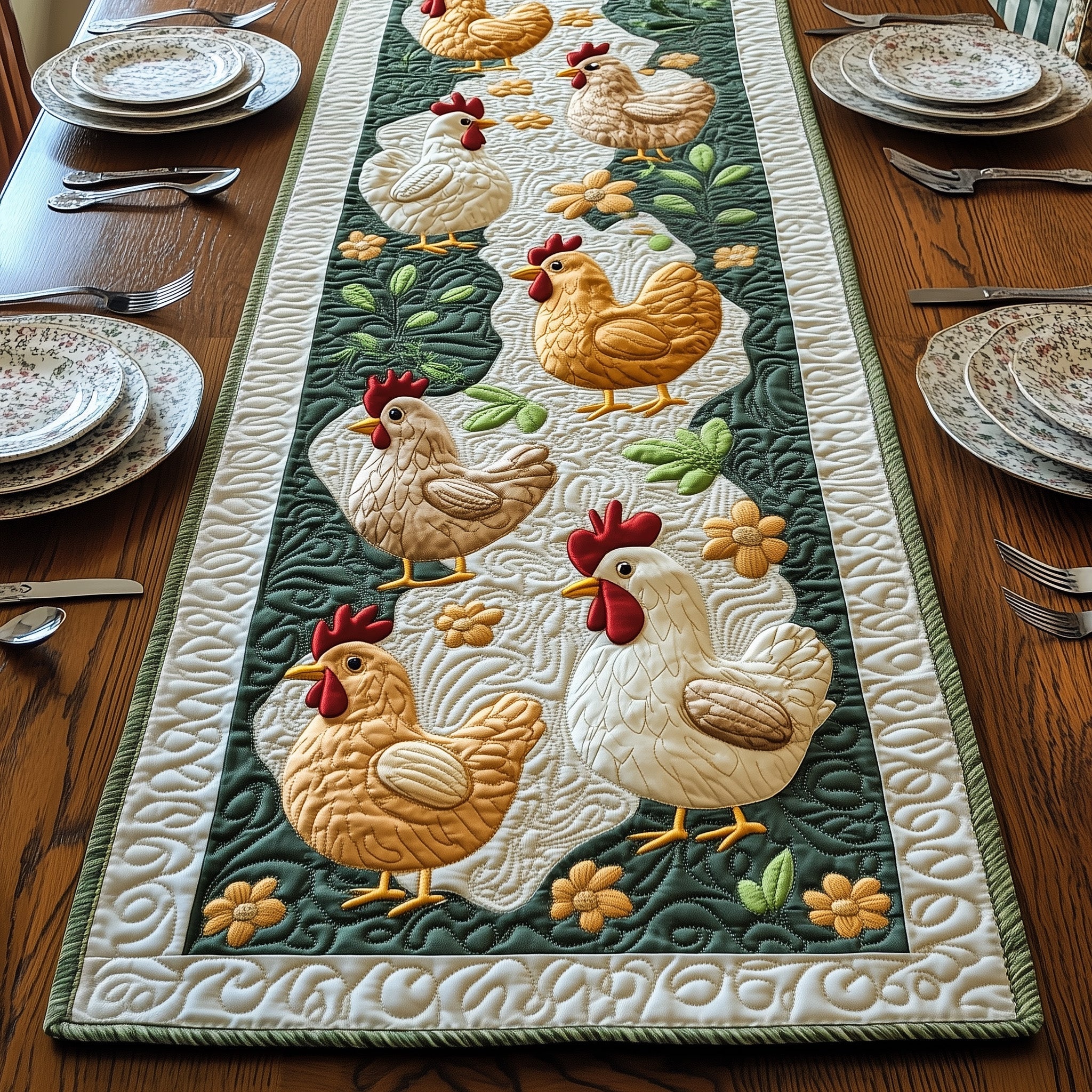 Chicken Quilted Table Runner Cozy Winter Table Runner for Home