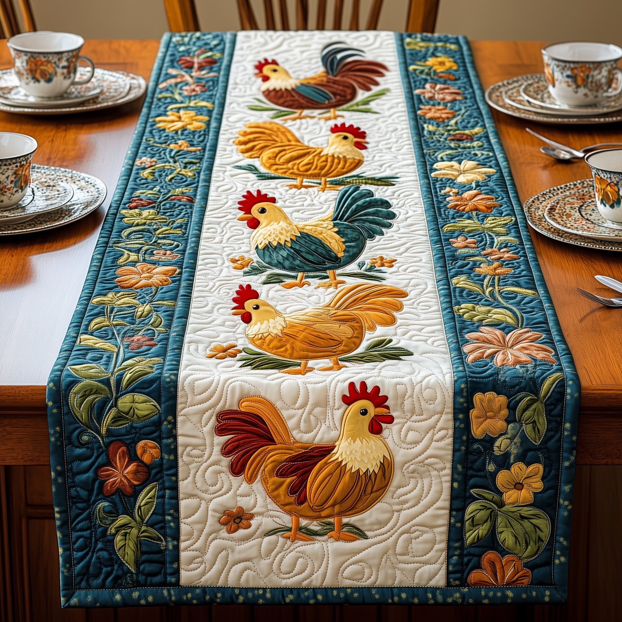 Chicken Quilted Table Runner Holiday Table Runner Gift Idea
