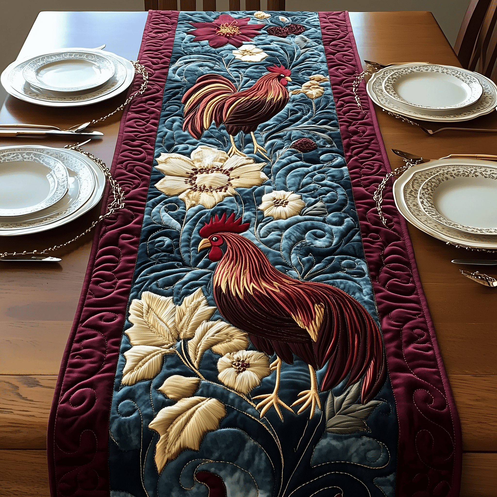 Chicken Quilted Table Runner Merchandise Gifts With Chickens On Them