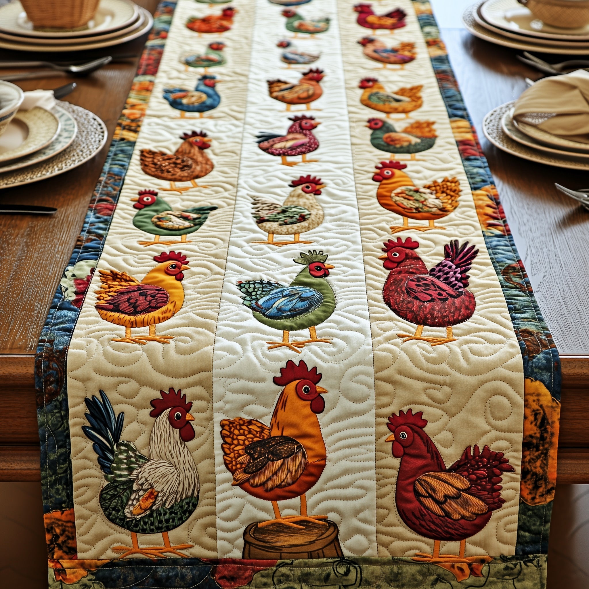 Chicken Quilted Table Runner Special Occasion Table Runner Gift