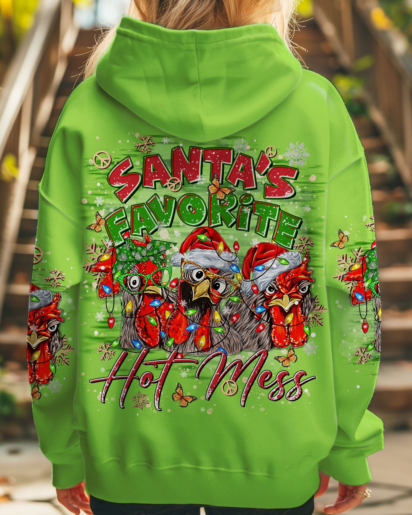 Chicken Santa's Favorite Hot Mess Hoodie Christmas Merchandise Gifts With Chickens On Them