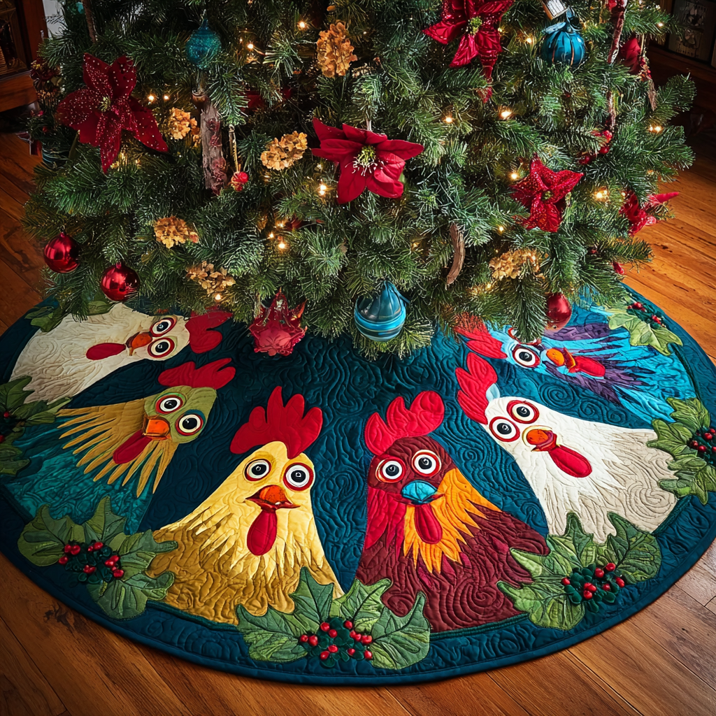 Chicken Spring Christmas Quilted Tree Skirt Cute Christmas Decor Xmas Gifts For Chicken Lovers
