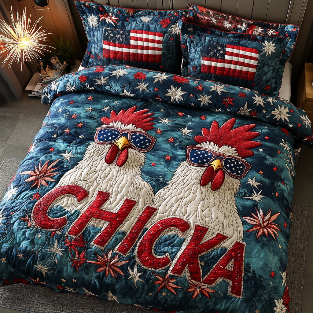 Chicken Stars Quilted Bedding Set Duvet Cover Bed Sheet Set Gift Ideas For Chicken Owners