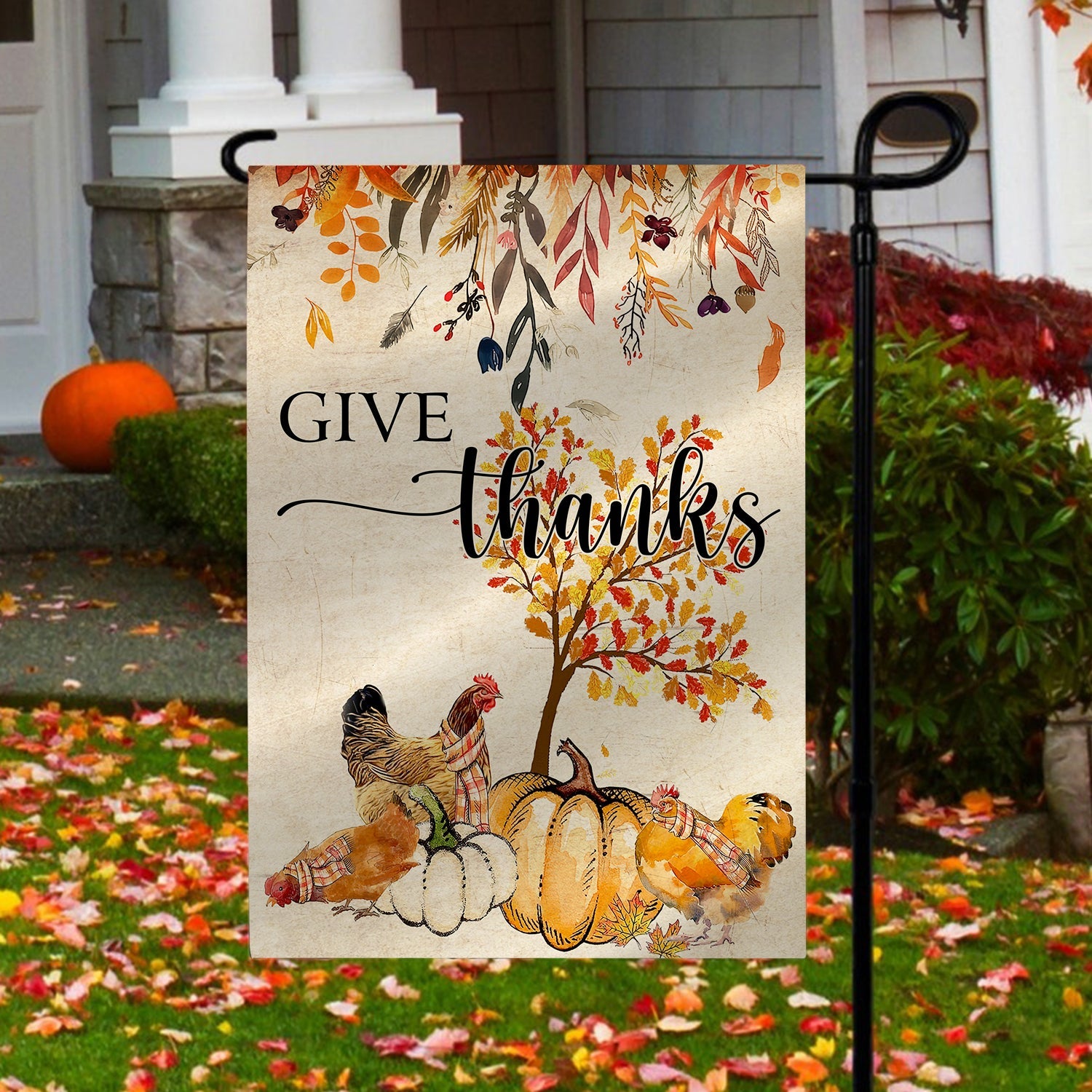 Chicken Thanksgiving Garden Flag Give Thanks Thanksgiving Decor Gift For Chicken Lovers