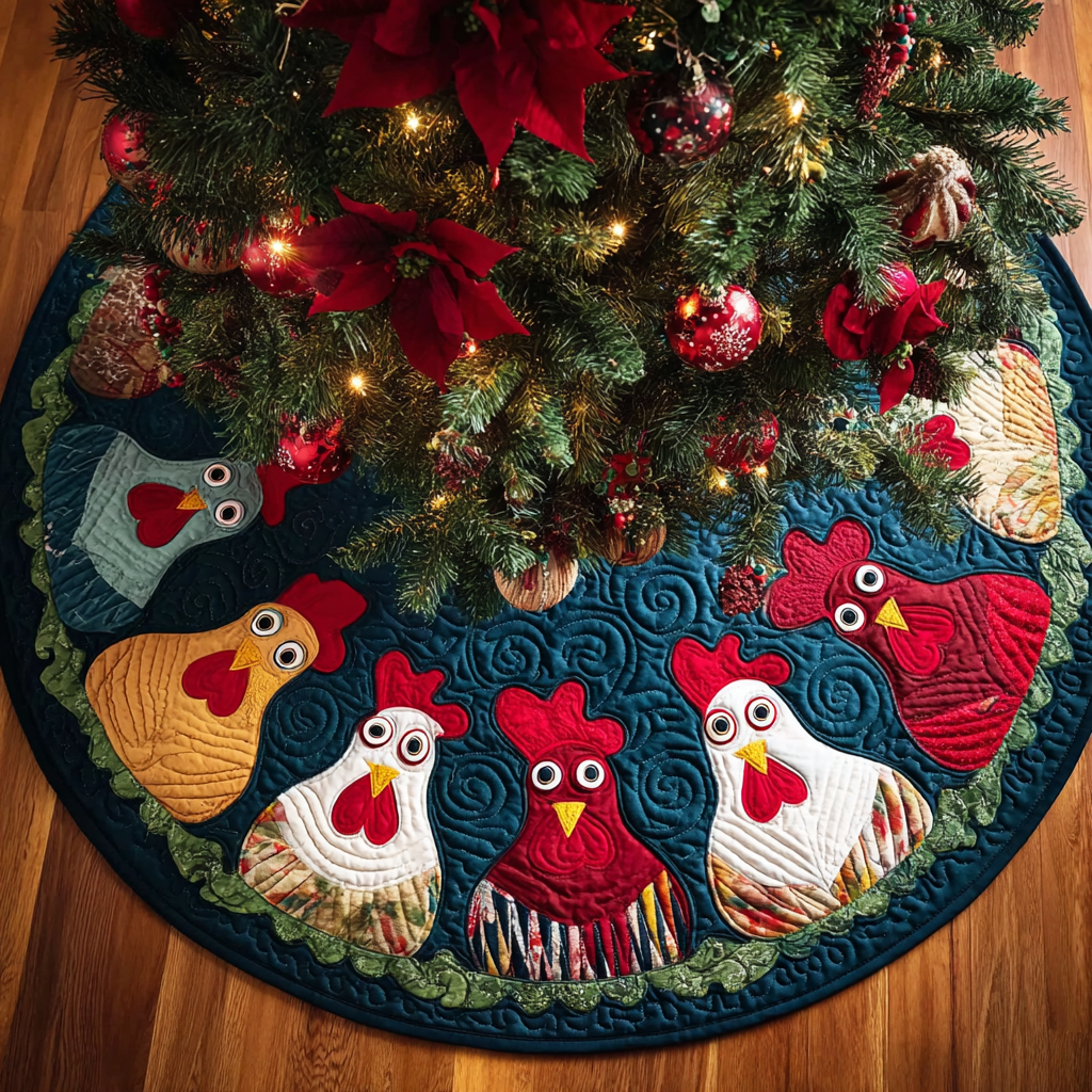 Chicken Valley Christmas Quilted Tree Skirt Chicken Design Good Christmas Gifts
