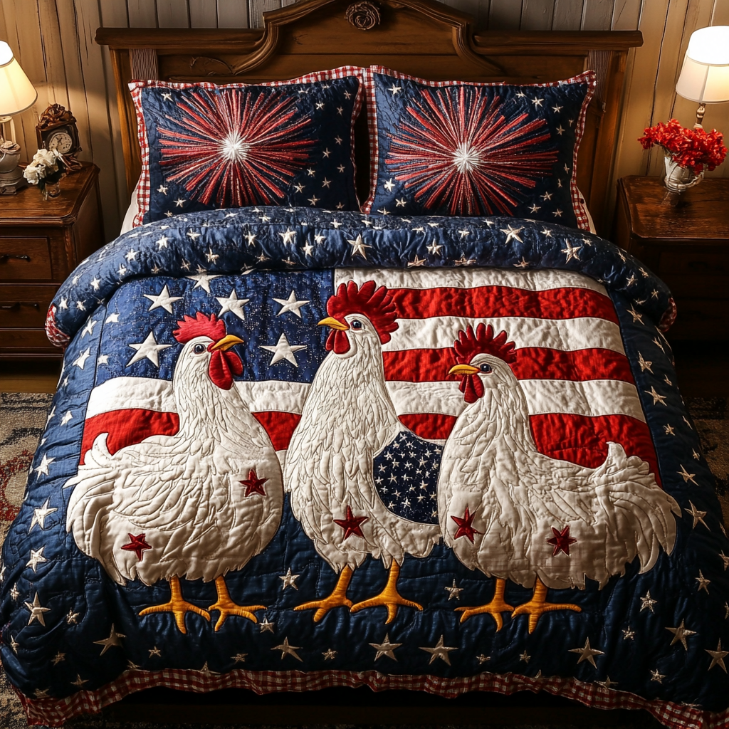 Chicken Vibe Quilted Bedding Set Aesthetic Room Decor Gift Ideas For Chicken Lovers