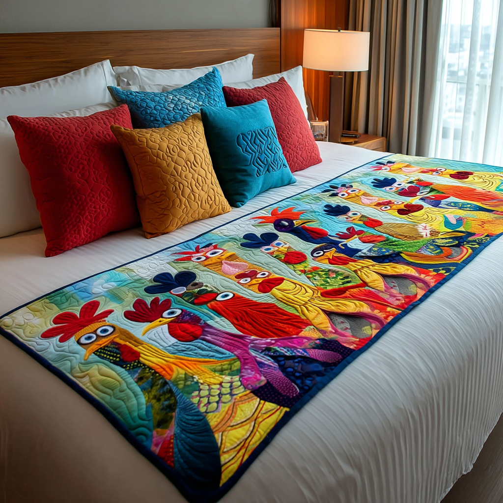 Chicken Vibrant Village Quilted Bed Runner Bed Decor Unique Gifts For Chicken Lovers