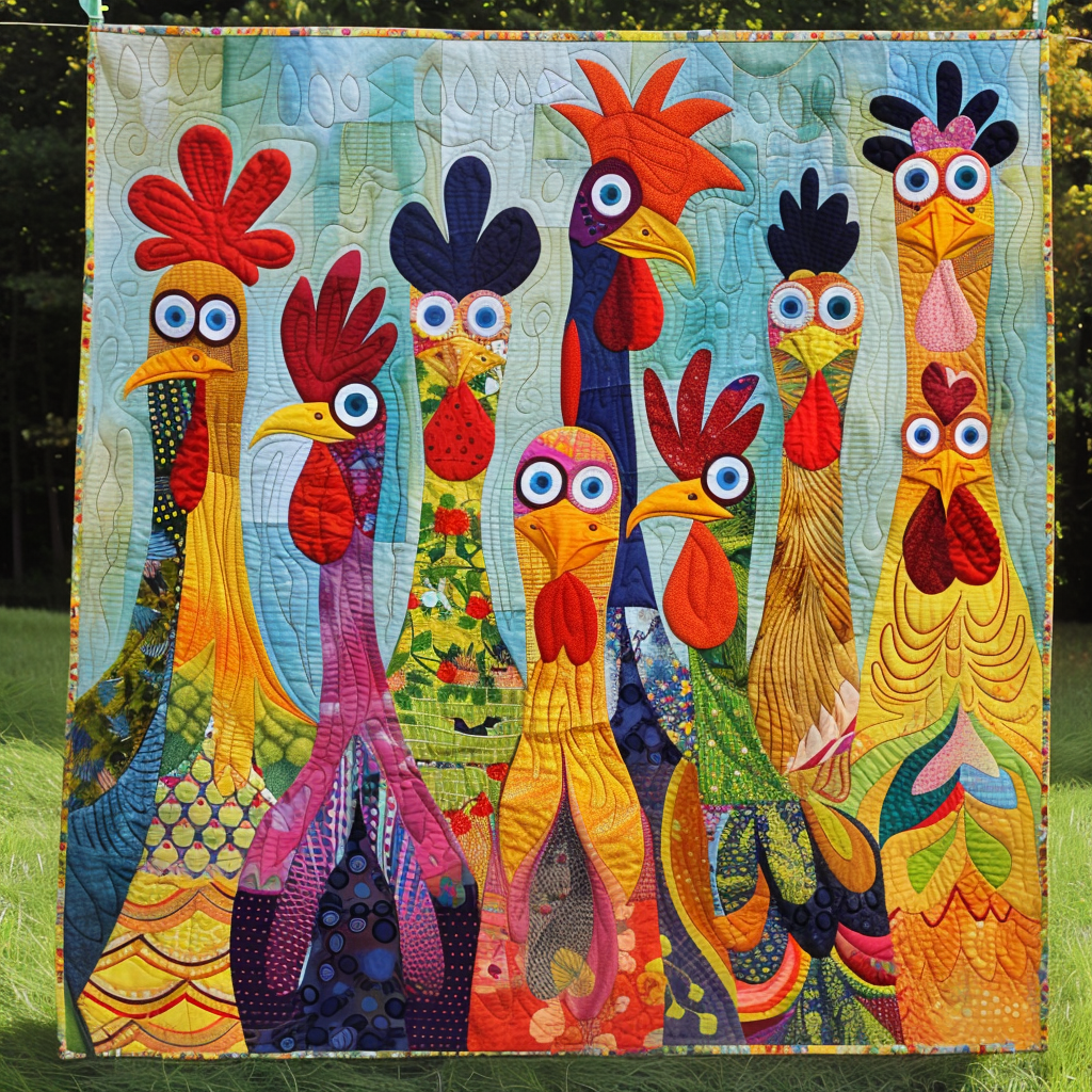 Chicken Vibrant Village Quilted Blanket Chicken Gifts For Chicken Lovers