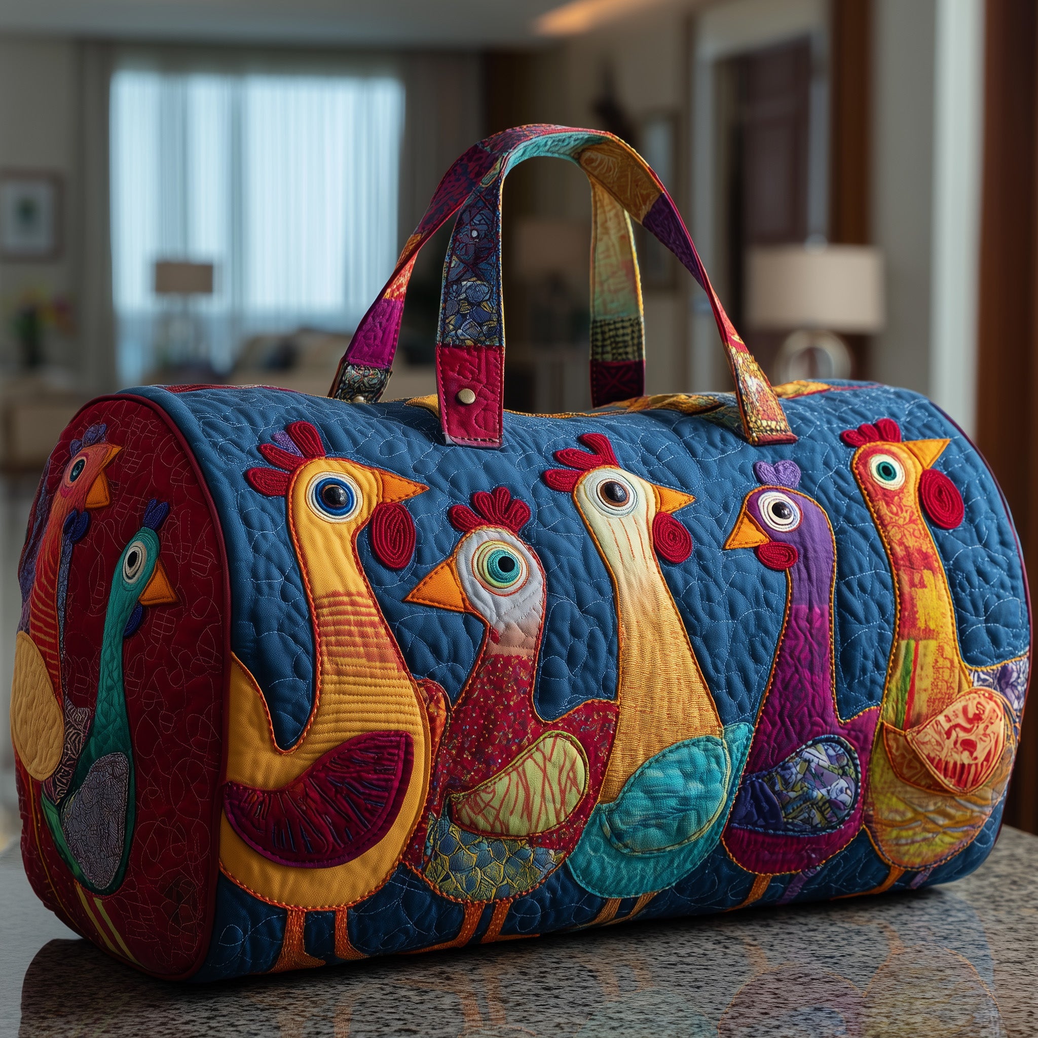 Chicken Whimsy Quilted Duffle Bag Anniversary Gift Idea