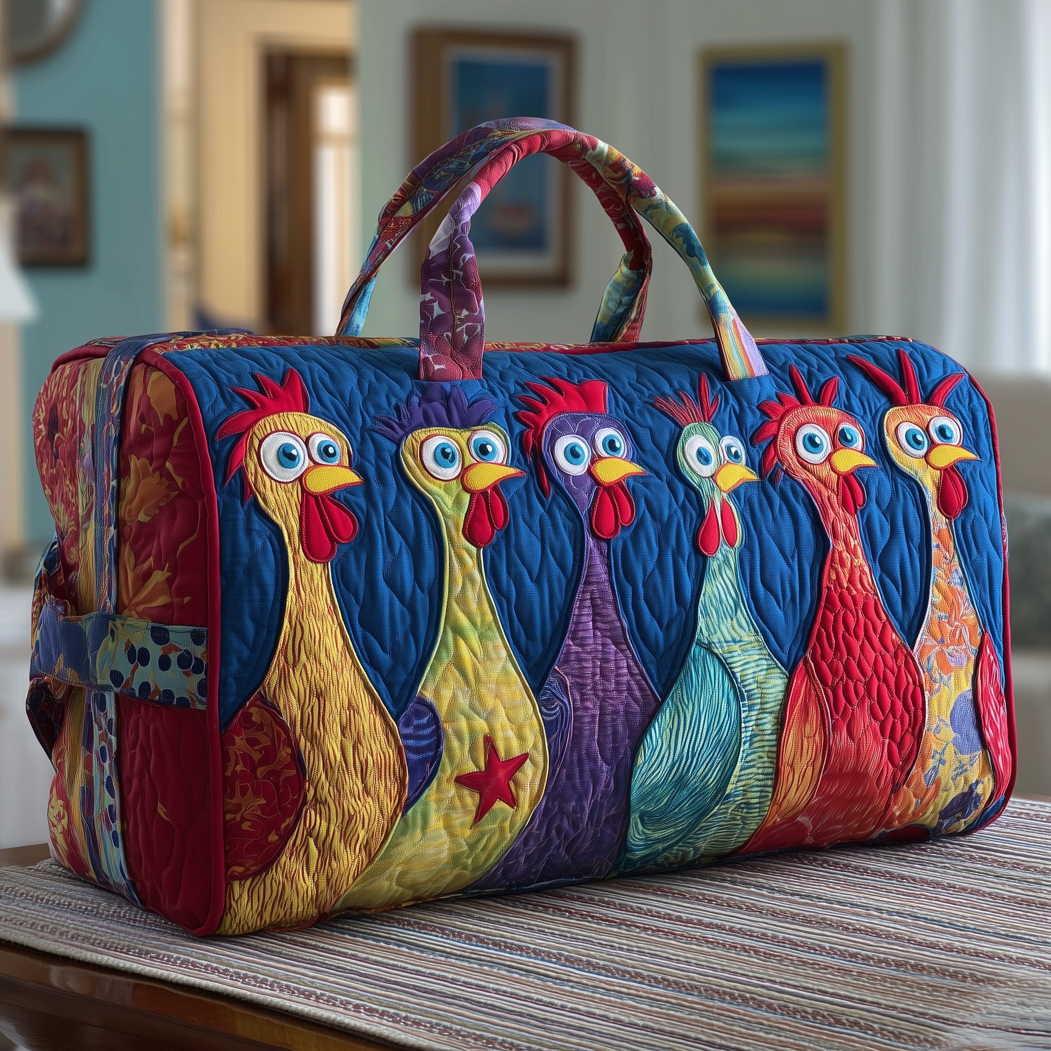 Chicken Whimsy Quilted Duffle Bag Birthday Gift Idea
