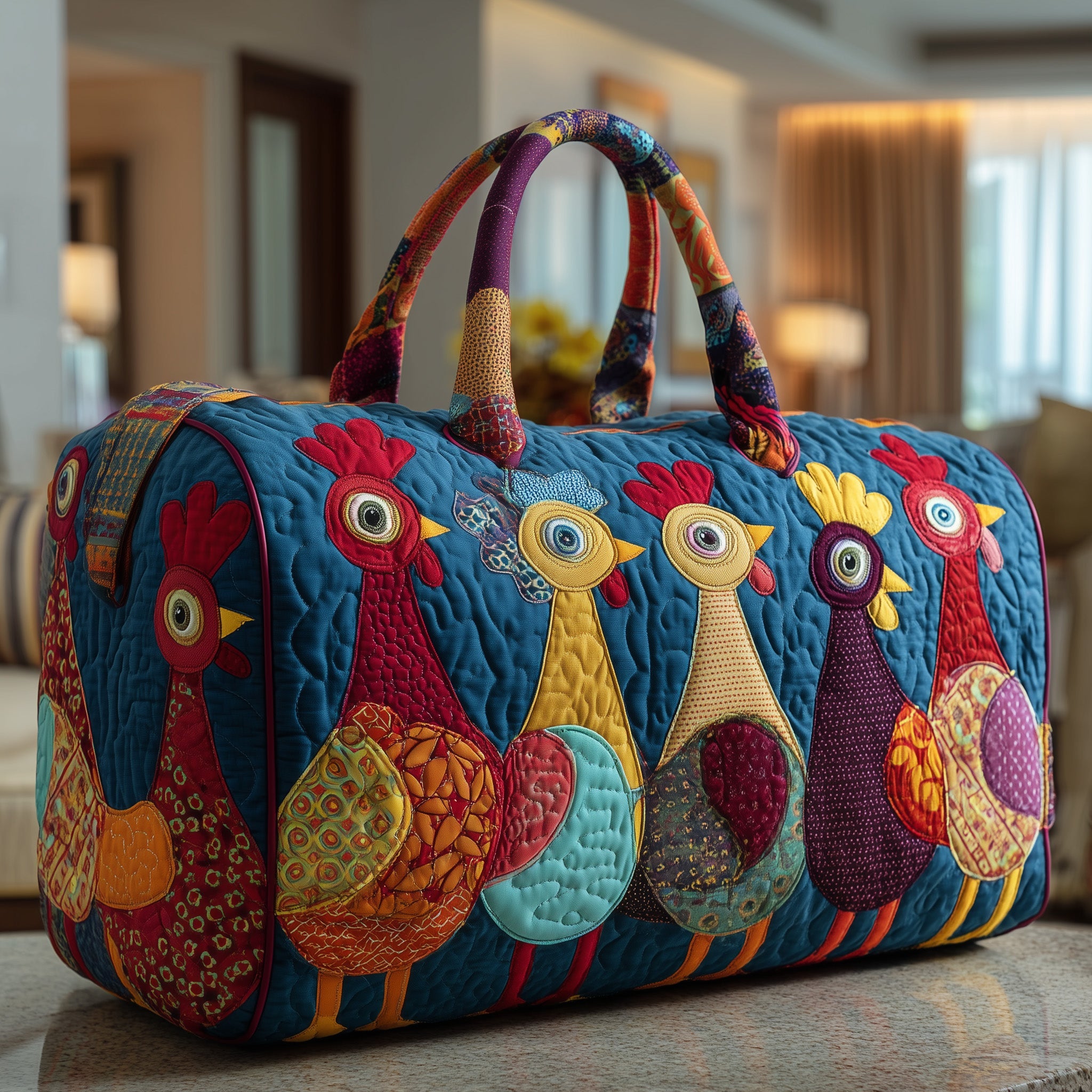 Chicken Whimsy Quilted Duffle Bag Everyday Gift Idea