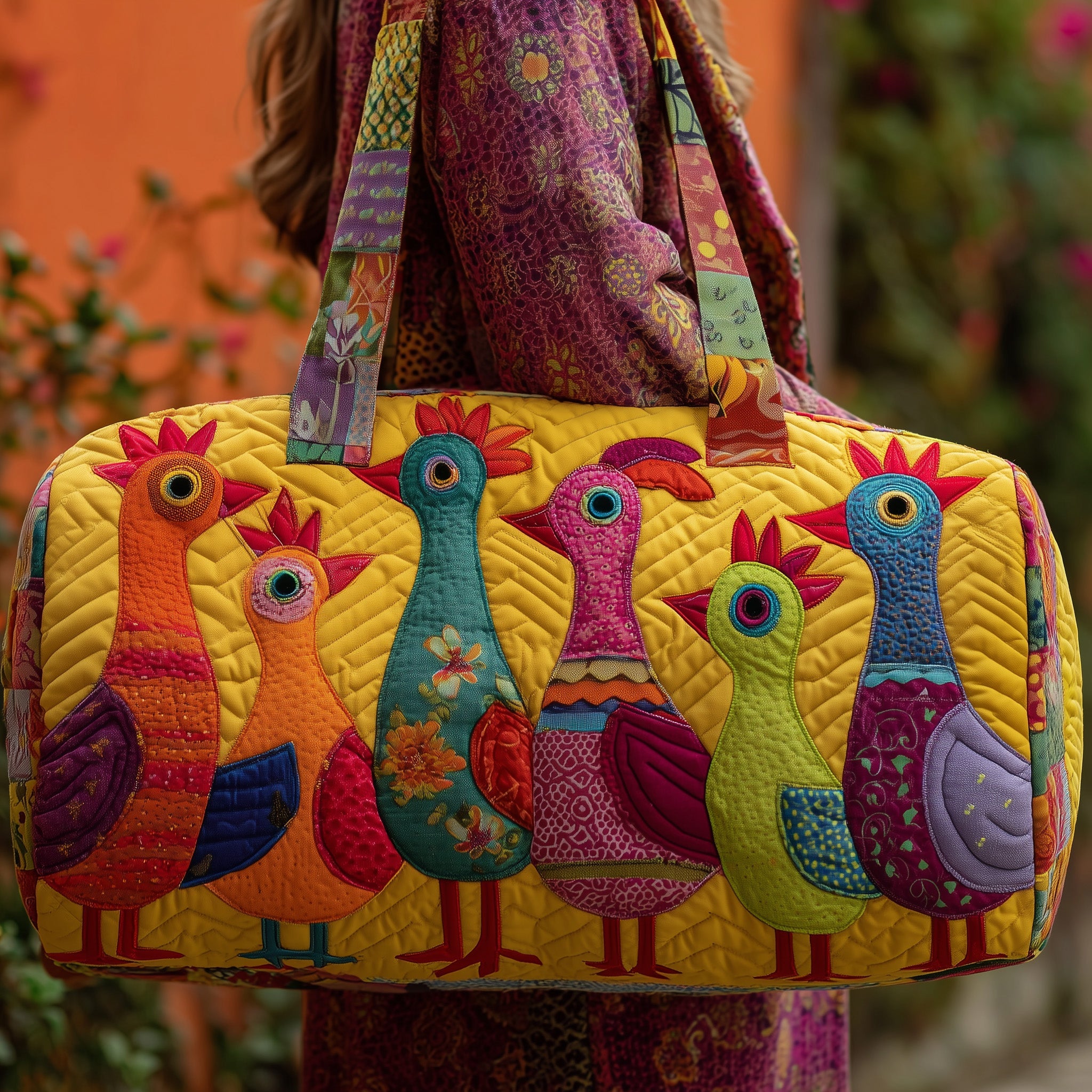 Chicken Whimsy Quilted Duffle Bag Fall Gift Choice