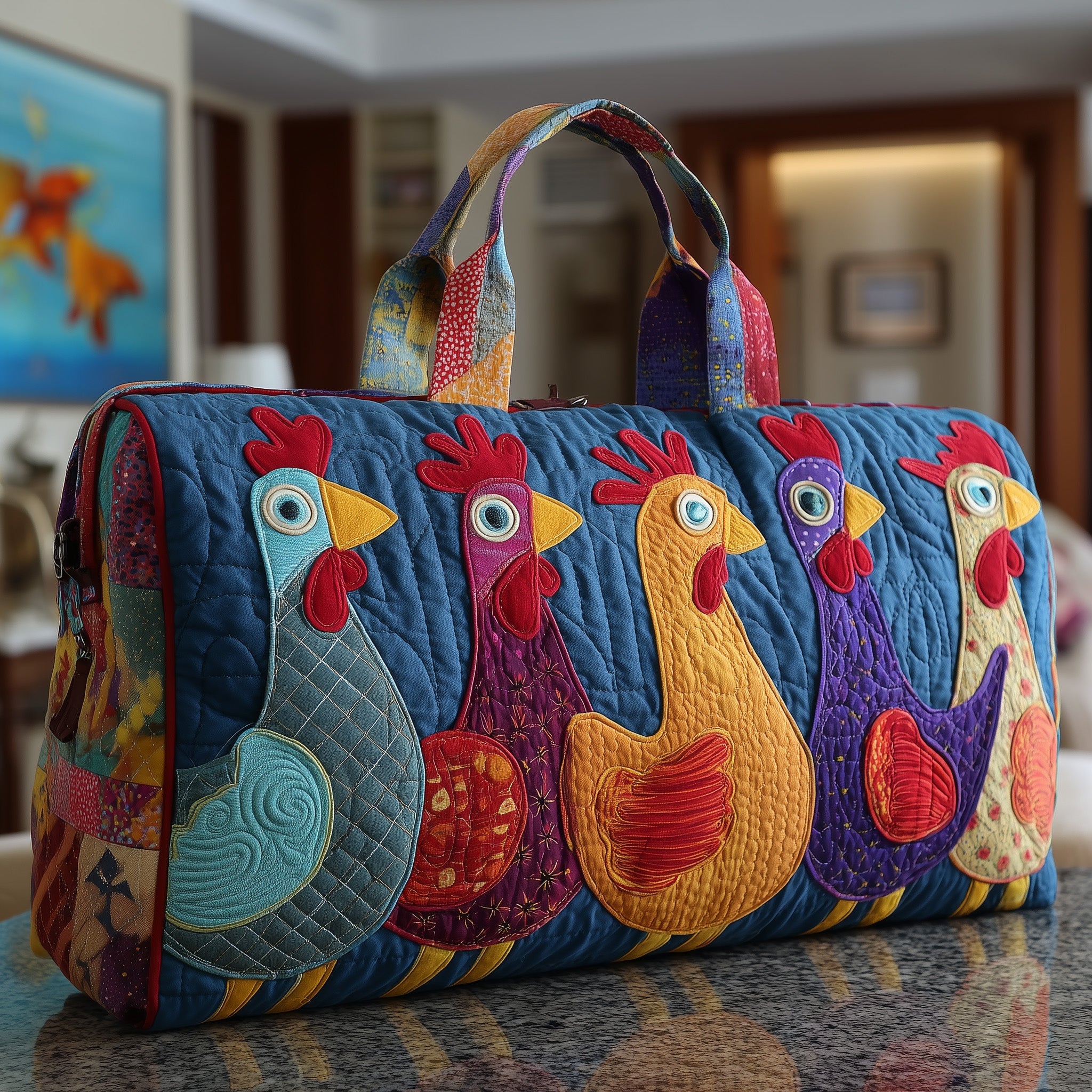 Chicken Whimsy Quilted Duffle Bag Gift For Her