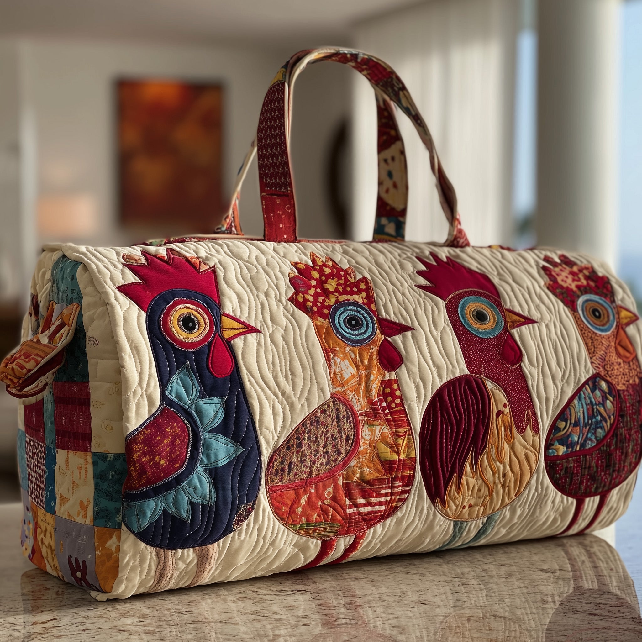 Chicken Whimsy Quilted Duffle Bag Gift For Mom