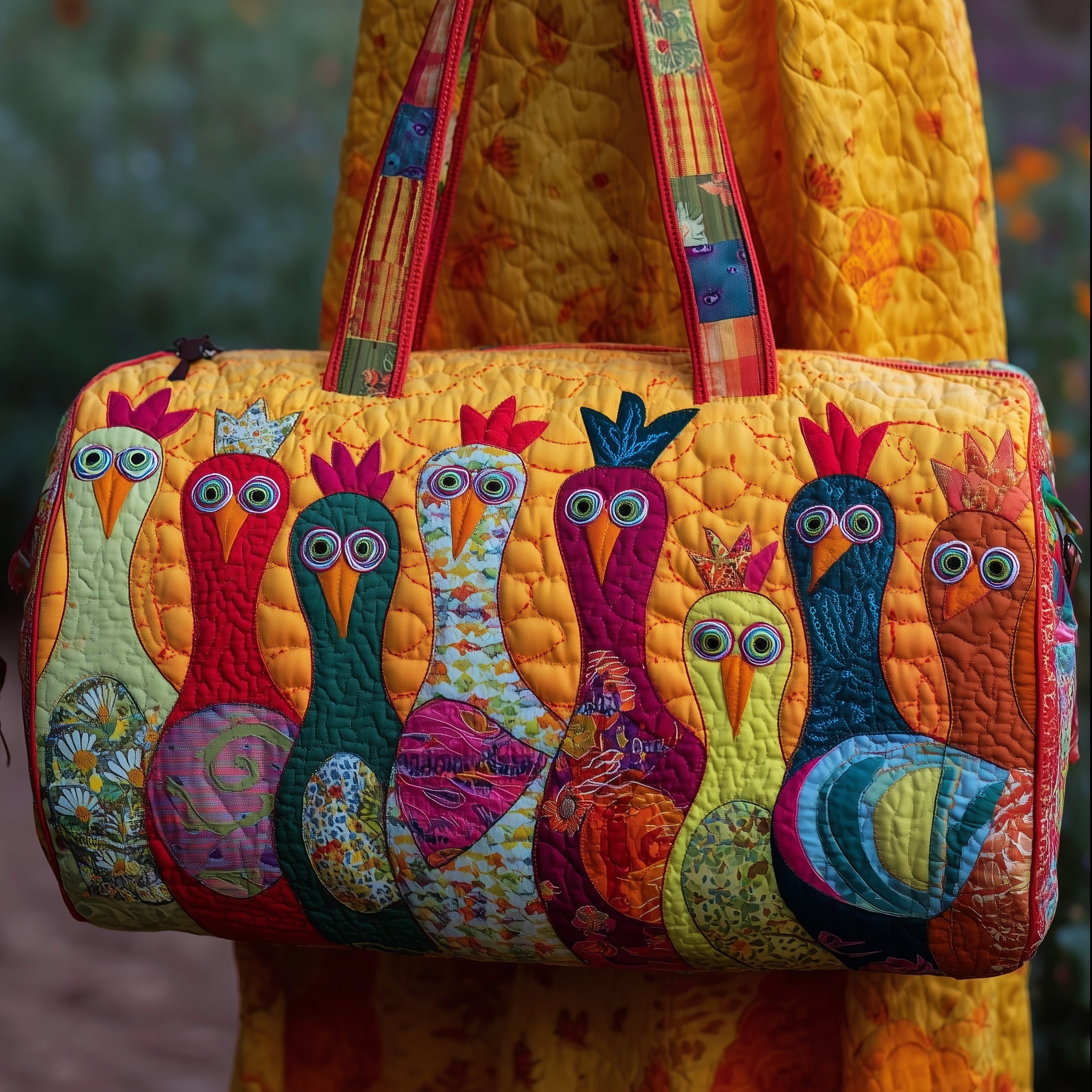 Chicken Whimsy Quilted Duffle Bag Spring Gift Idea