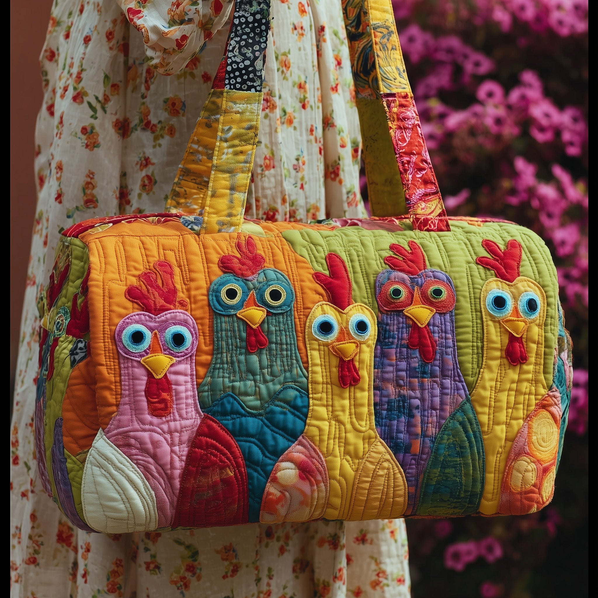 Chicken Whimsy Quilted Duffle Bag Summer Vacation Essential