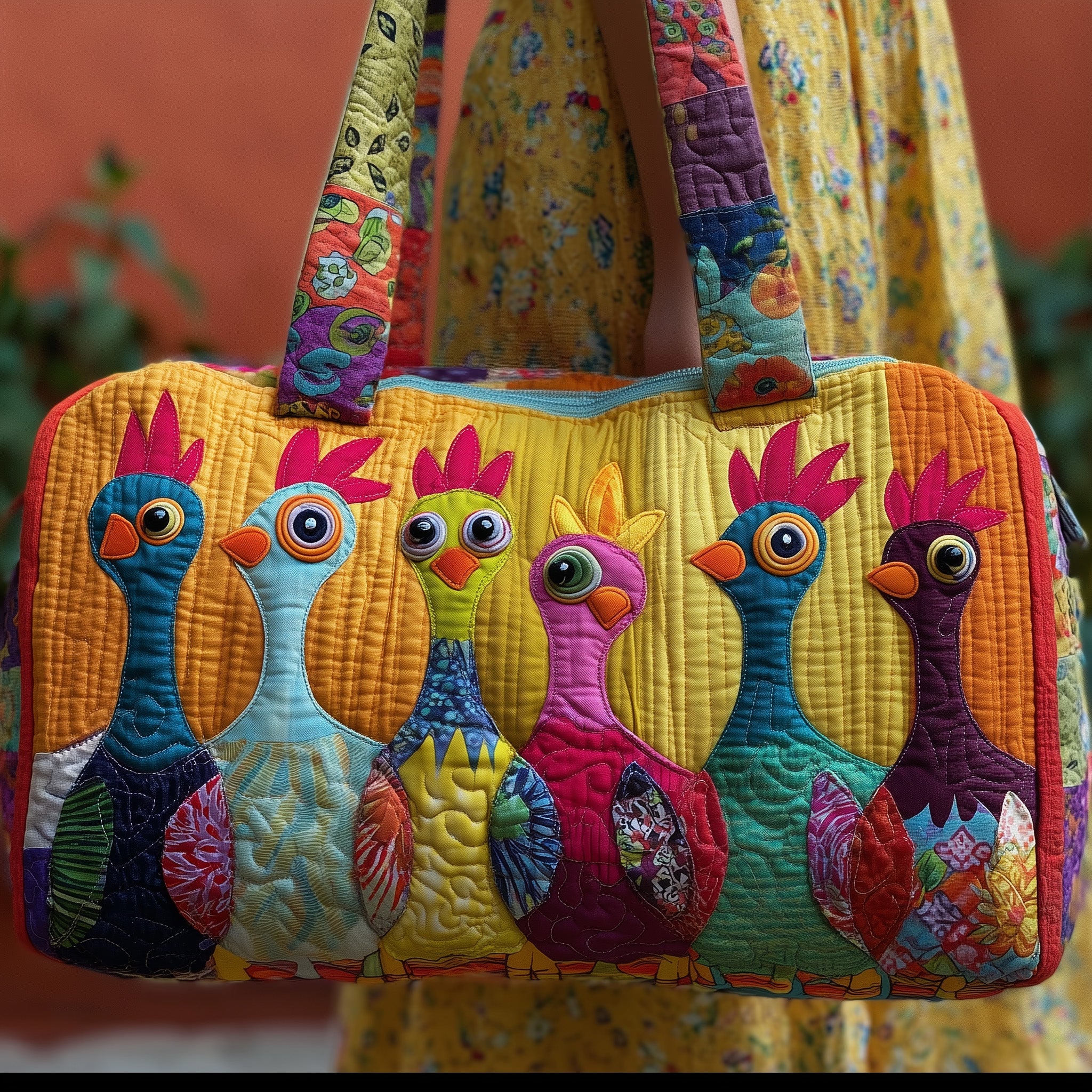 Chicken Whimsy Quilted Duffle Bag Winter Season Must Have