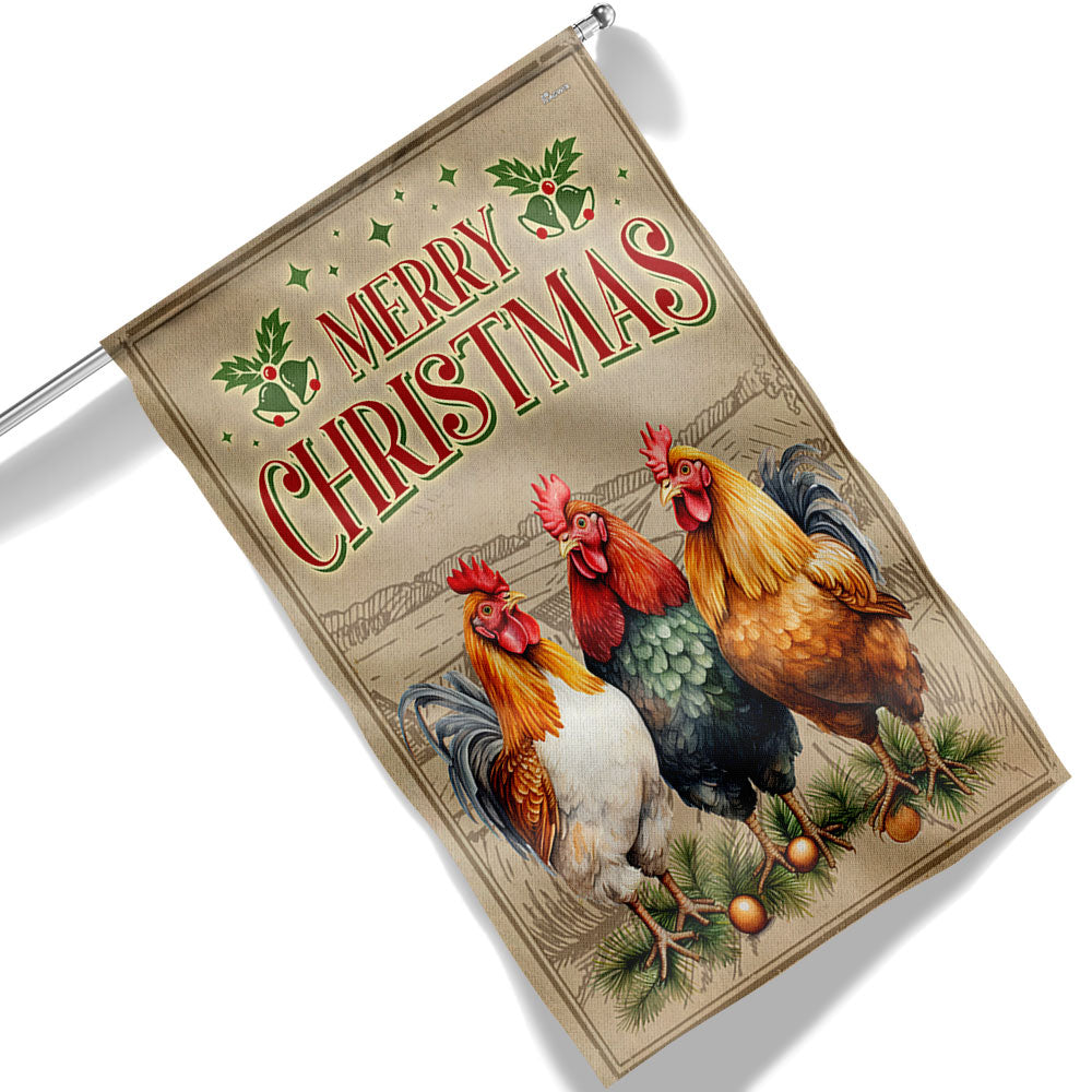 Chickens Christmas Flag Three Hens In Christmas