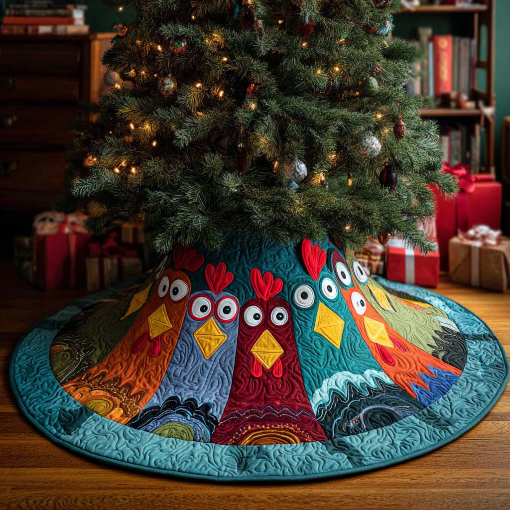 Chickens Country Cluck Christmas Quilted Tree Skirt Christmas Decor Chicken Lover Xmas Gifts