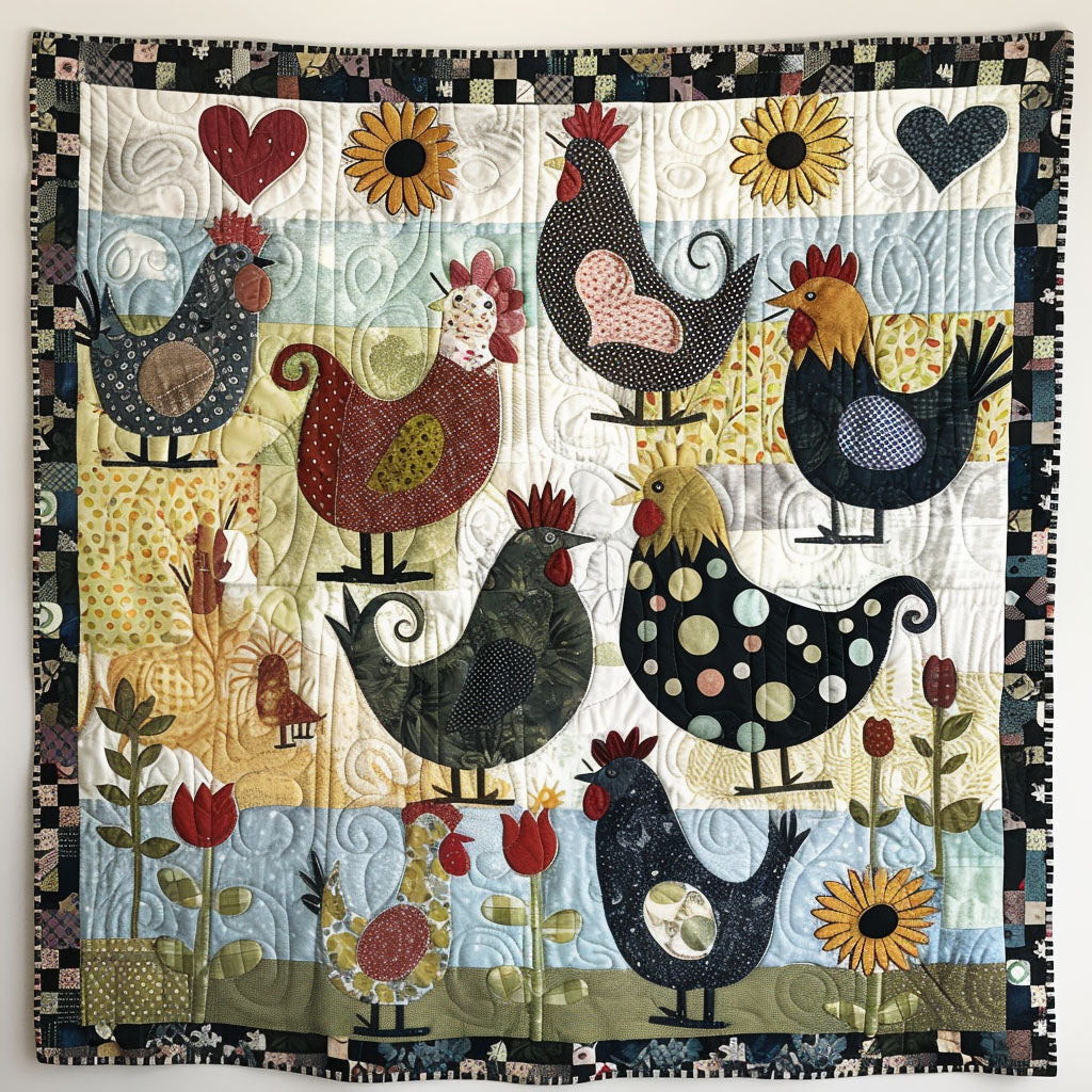 Chickens in Bloom Quilted Blanket Chicken Gifts For Chicken Lovers