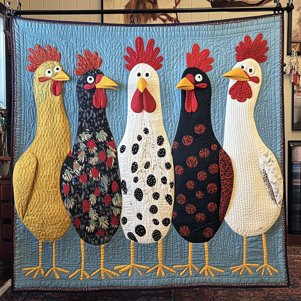 Chickens in Bloom Quilted Blanket Presents For Chicken Love