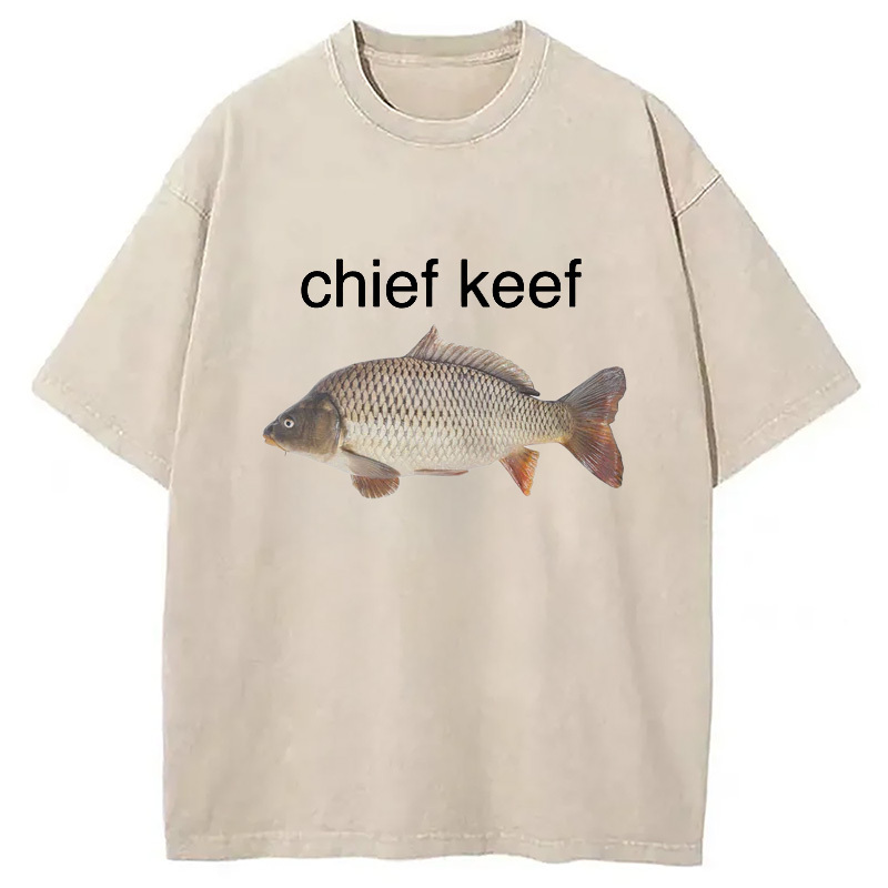 Chief Keef Fish Washed T-Shirt Retro Streetwear Graphic Top Gifts For BFF