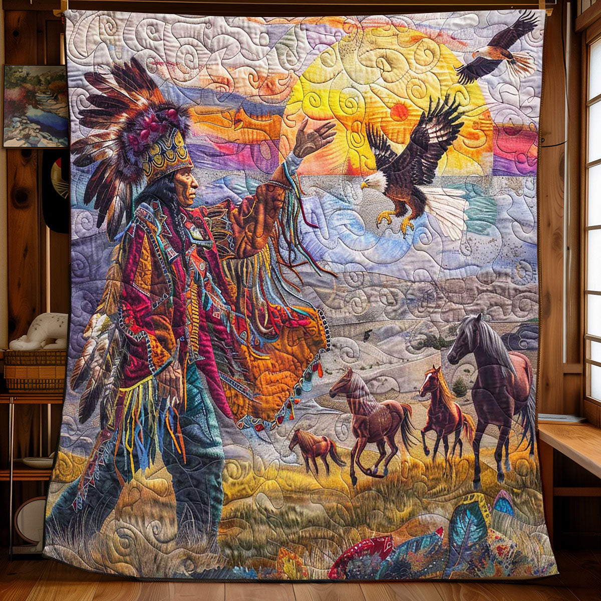 Chief Native American Quilt Blanket Best Throw Blanket Meaningful Anniversary Gifts