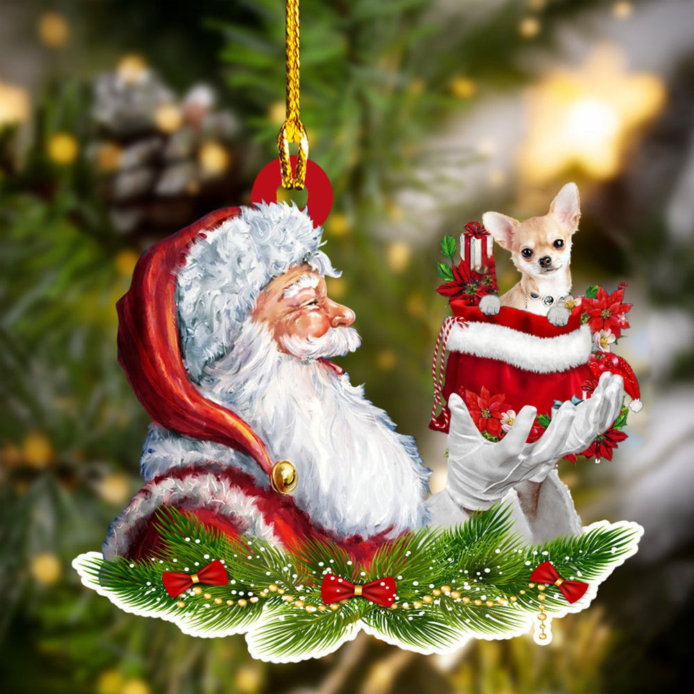 Chihuahua 2 and Santa Christmas Ornament for Dog Lovers Dog Mom Acrylic Dog Ornament