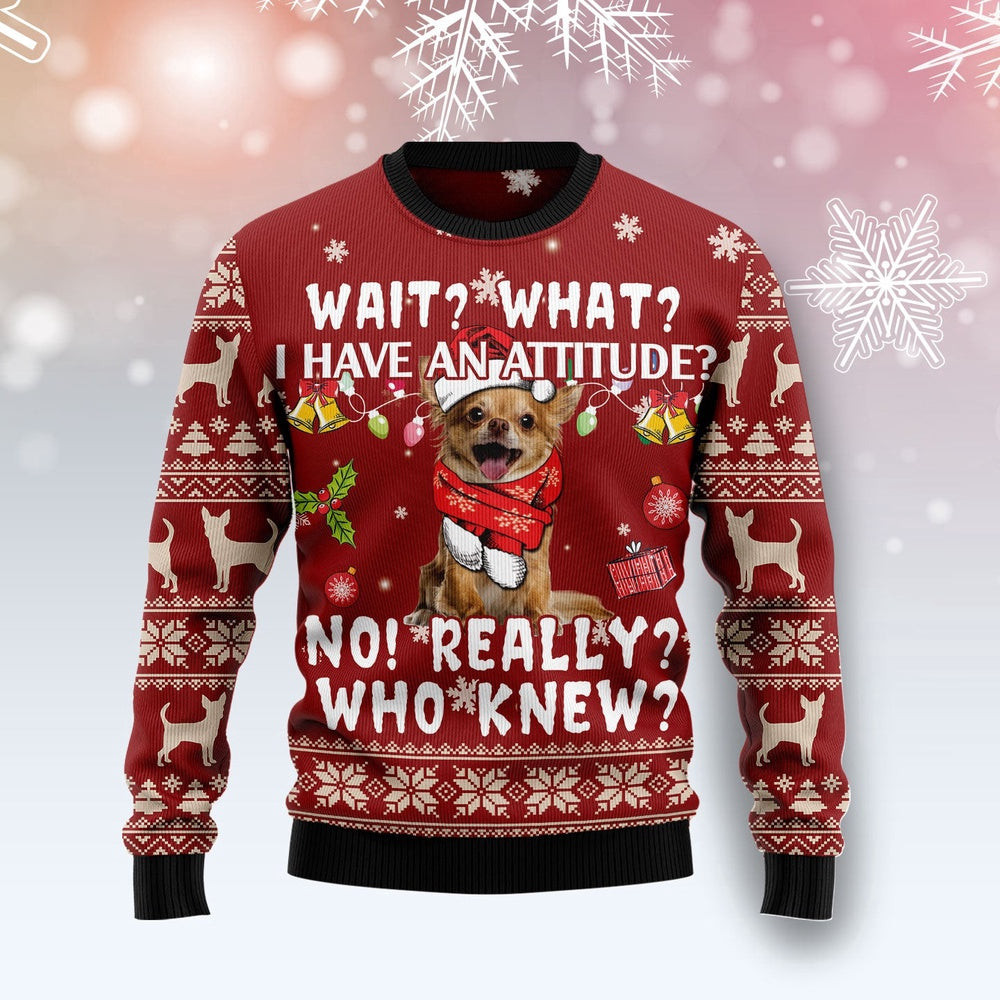 Chihuahua Attitude Unisex Womens Mens Couples Matching Friends Funny Family Ugly Christmas Holiday Sweater Gifts