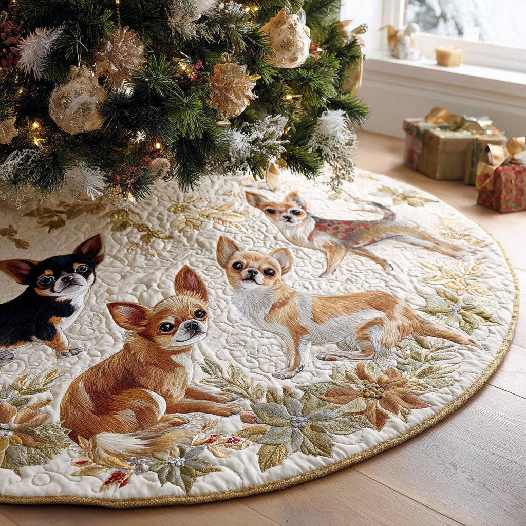 Chihuahua Blessing Quilted Christmas Tree Skirt Xmas Tree Cover Base Chihuahua Dad Gifts