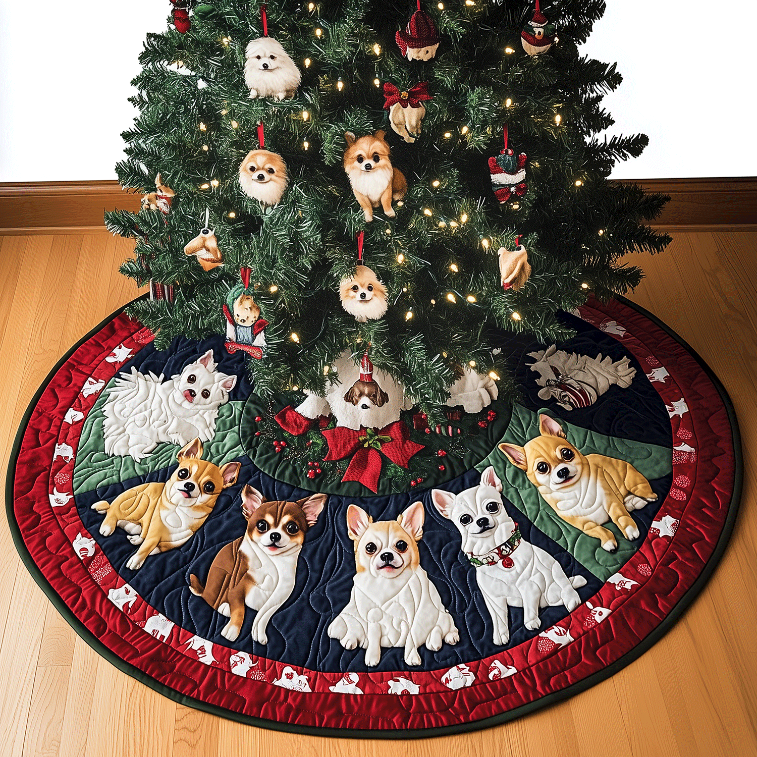 Chihuahua Christmas Quilted Christmas Tree Skirt Lovely Gift Merch for a Festive Home