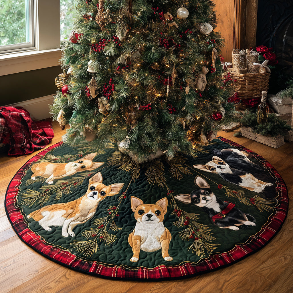 Chihuahua Delight Quilted Christmas Tree Skirt Thoughtful Christmas Tree Skirt Gift Idea Adorable Holiday Tree Skirt for Cozy Spaces