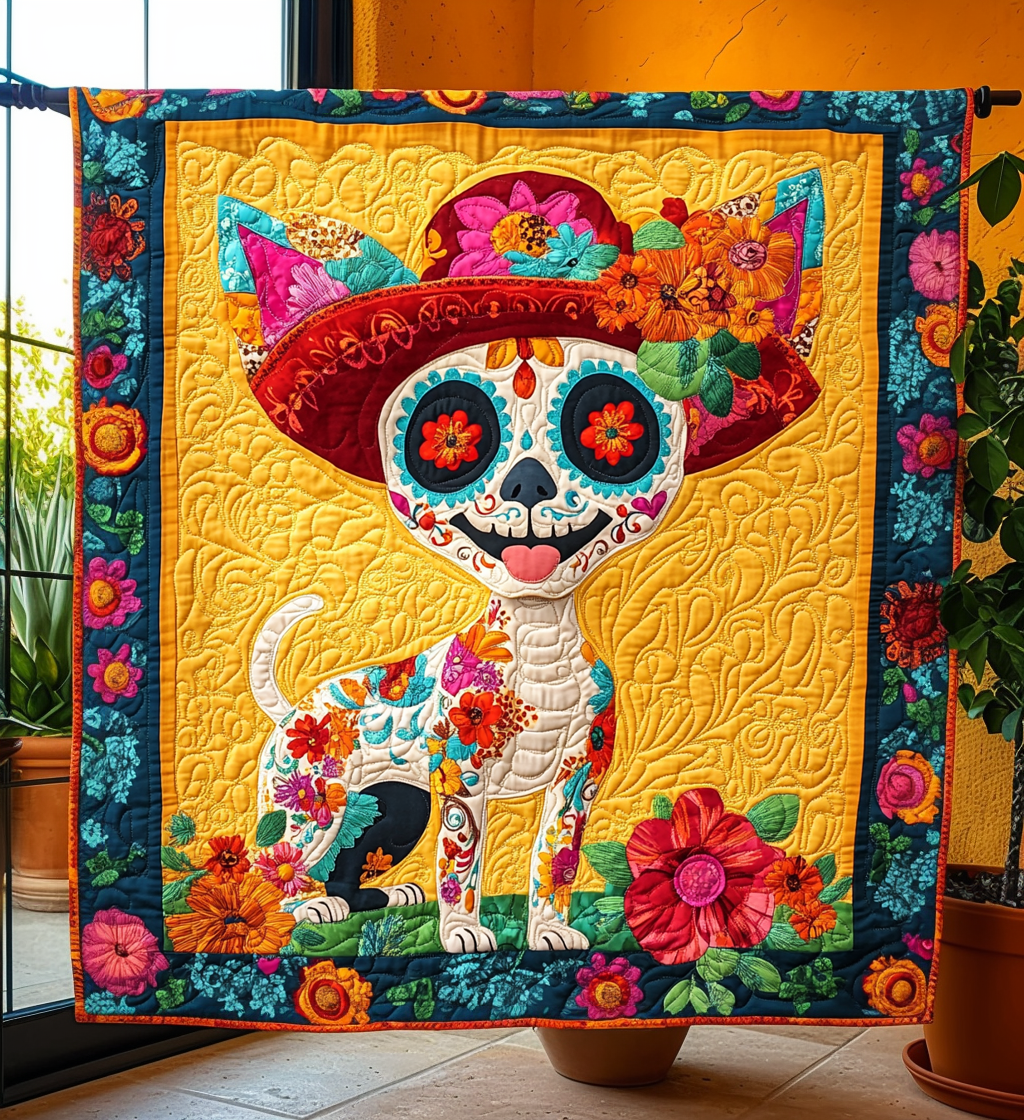 Chihuahua Dia De Los Muertos Quilted Blanket Gifts For Dog Lovers