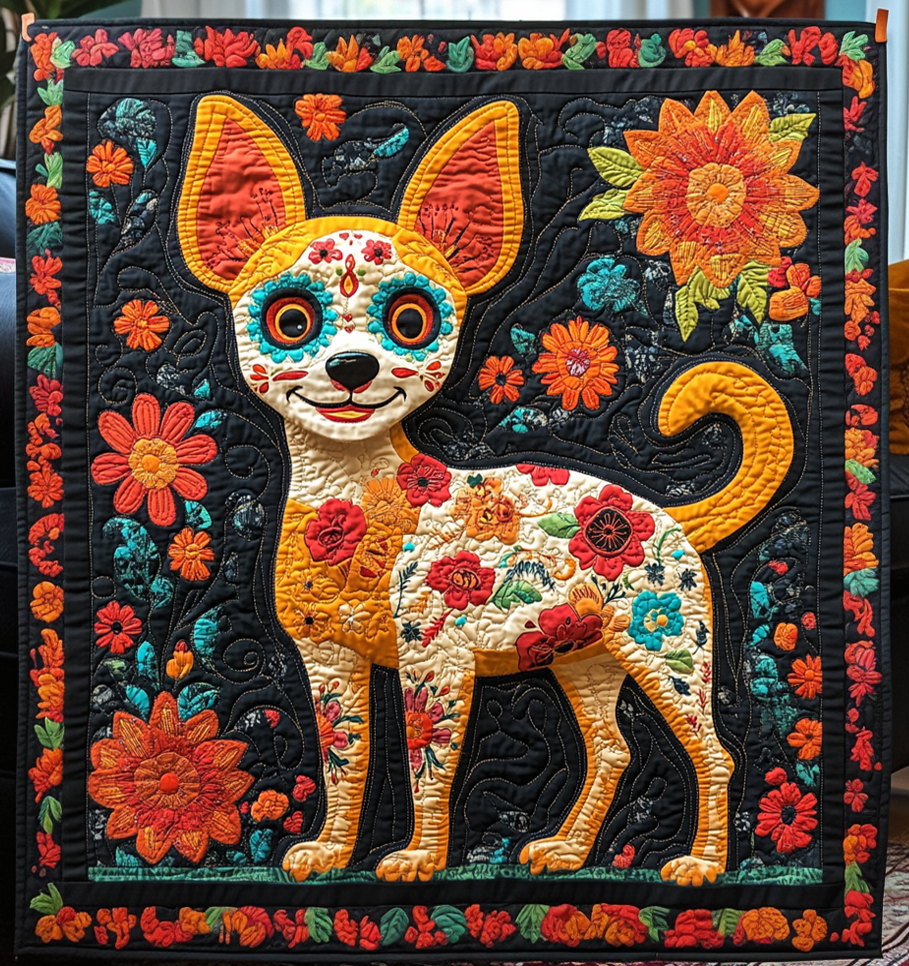 Chihuahua Dia De Los Muertos Quilted Blanket Gifts For Dog Lovers