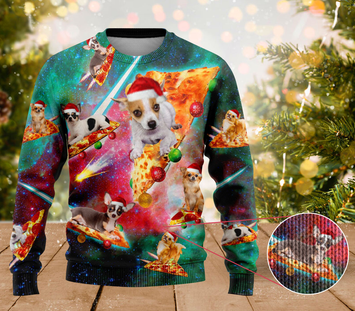 Chihuahua Dog Pizza Ugly Sweater Women's Cute Christmas Sweaters Chihuahua Lovers Gifts