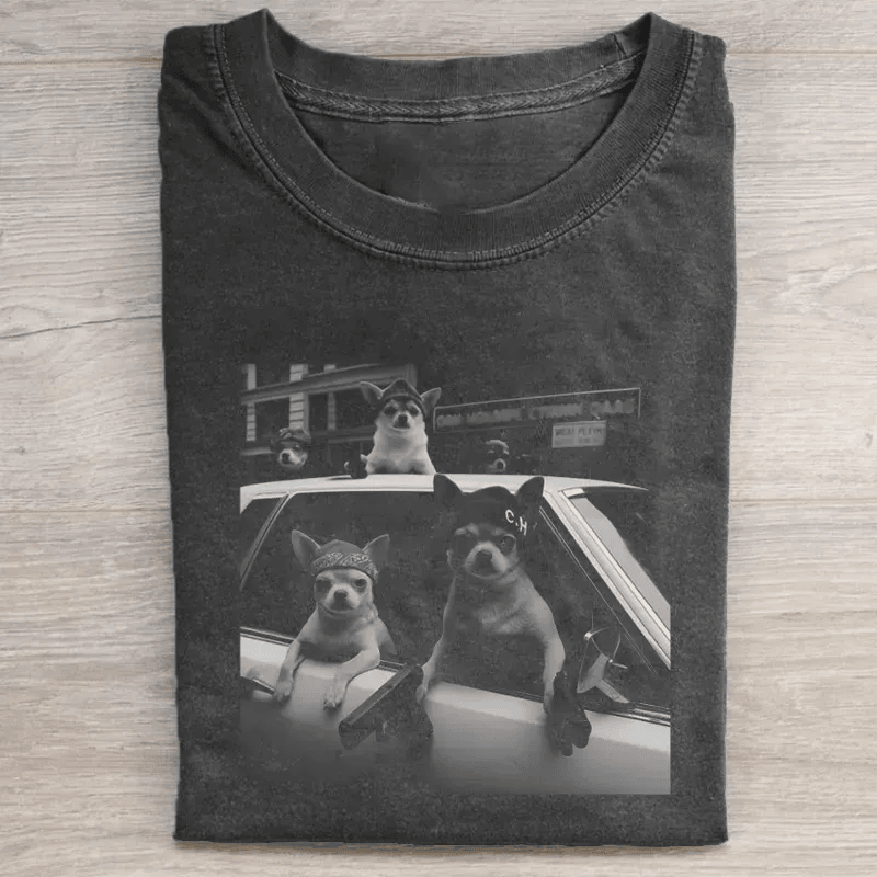 Chihuahua Gang Car Meme T-Shirt Funny Chihuahua Dog Lover Tee Viral Dog Crew Shirt Best Gift For Dog Owners