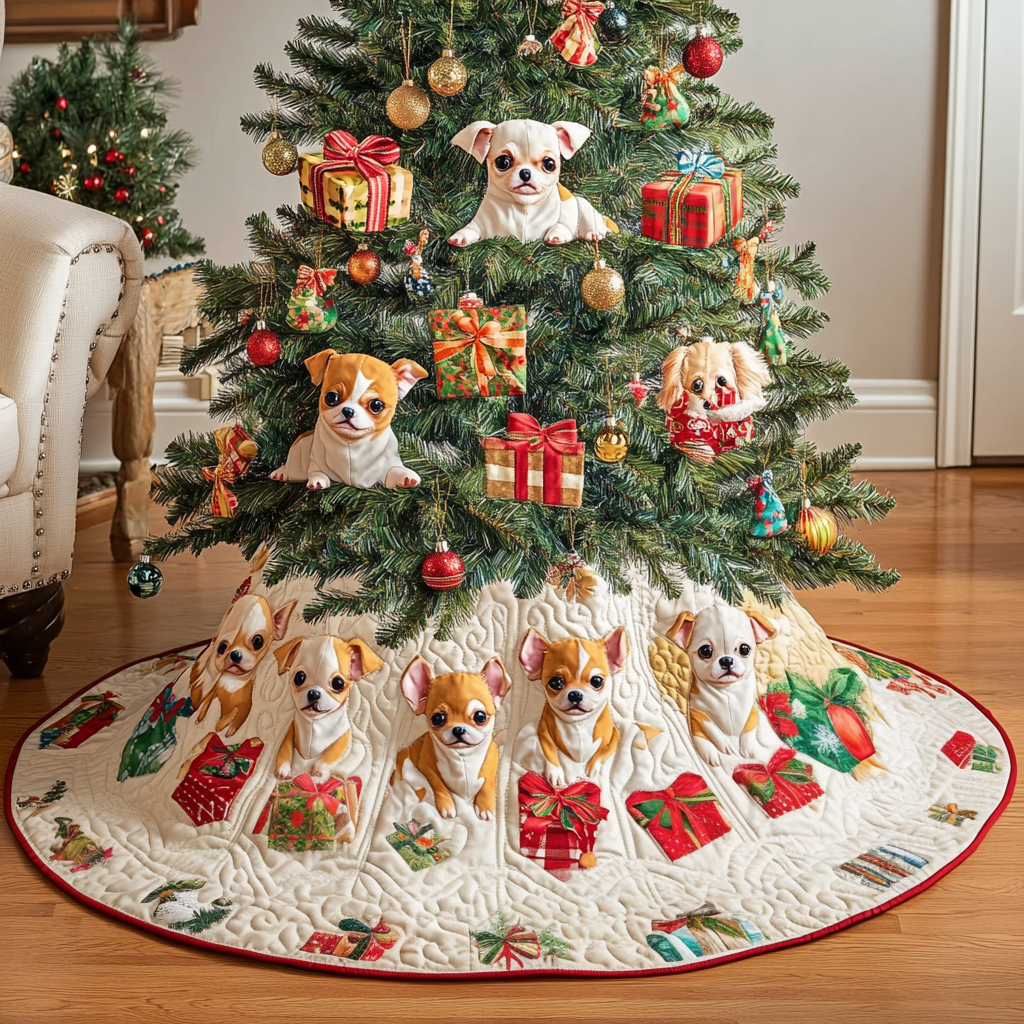 Chihuahua Gift Chritstmas Quilted Tree Skirt Christmas Holiday Decor Home