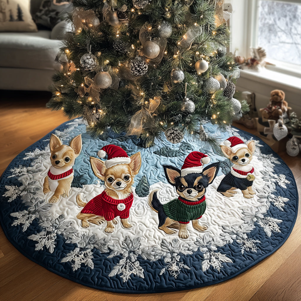 Chihuahua Glow Quilted Christmas Tree Skirt Luxury Christmas Tree Skirt for Elegant Homes Perfect Holiday Gift for Home Decor Lovers