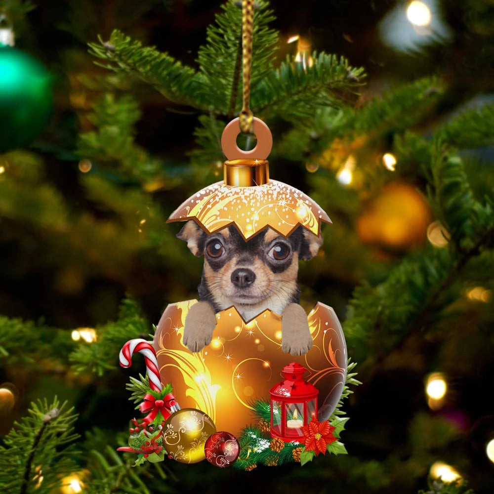 Chihuahua In in Golden Egg Christmas Ornament Flat Acrylic Dog Ornament