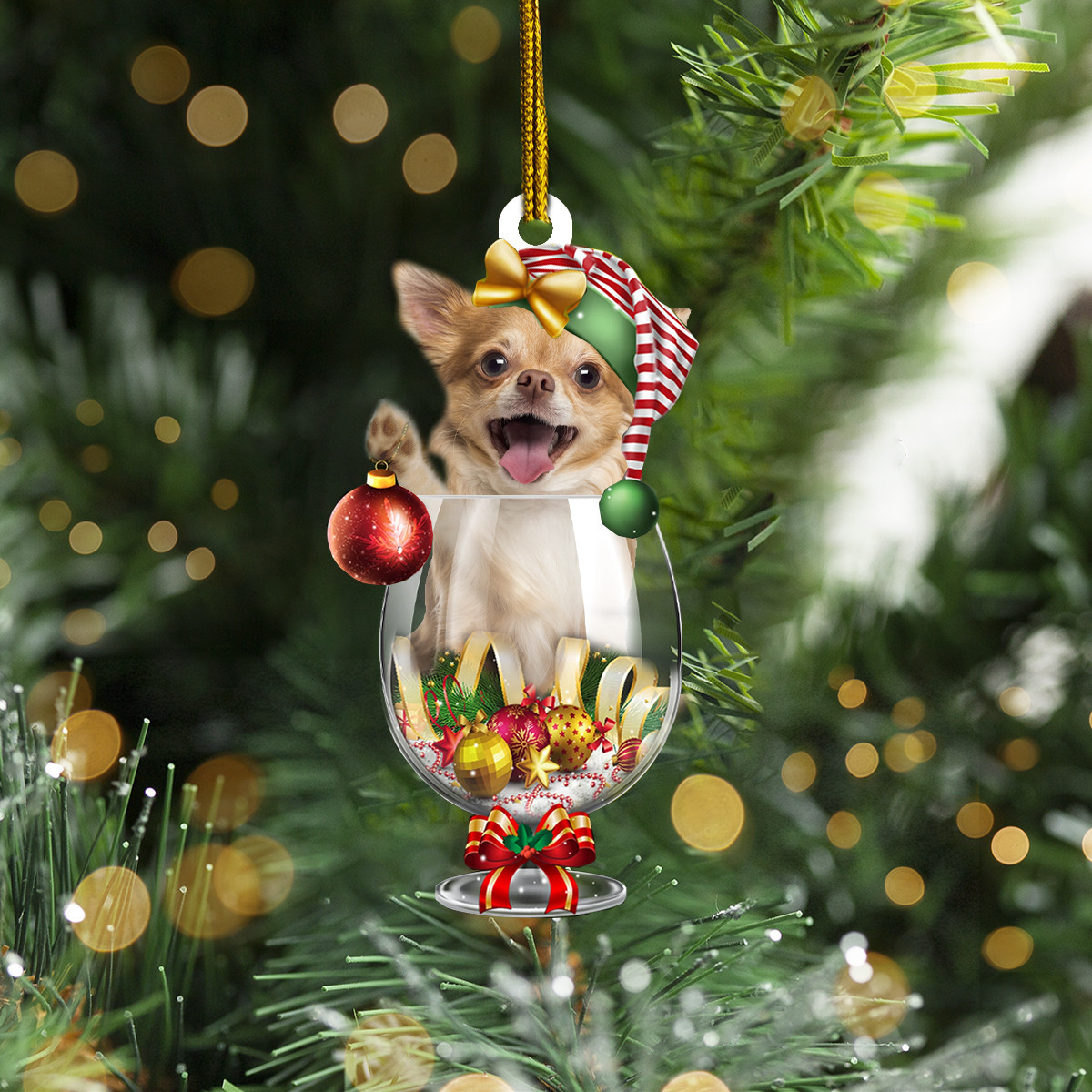 Chihuahua In Wine Glass Christmas Ornament Cute Dog Xmas Ornament Unique Christmas Tree Decor