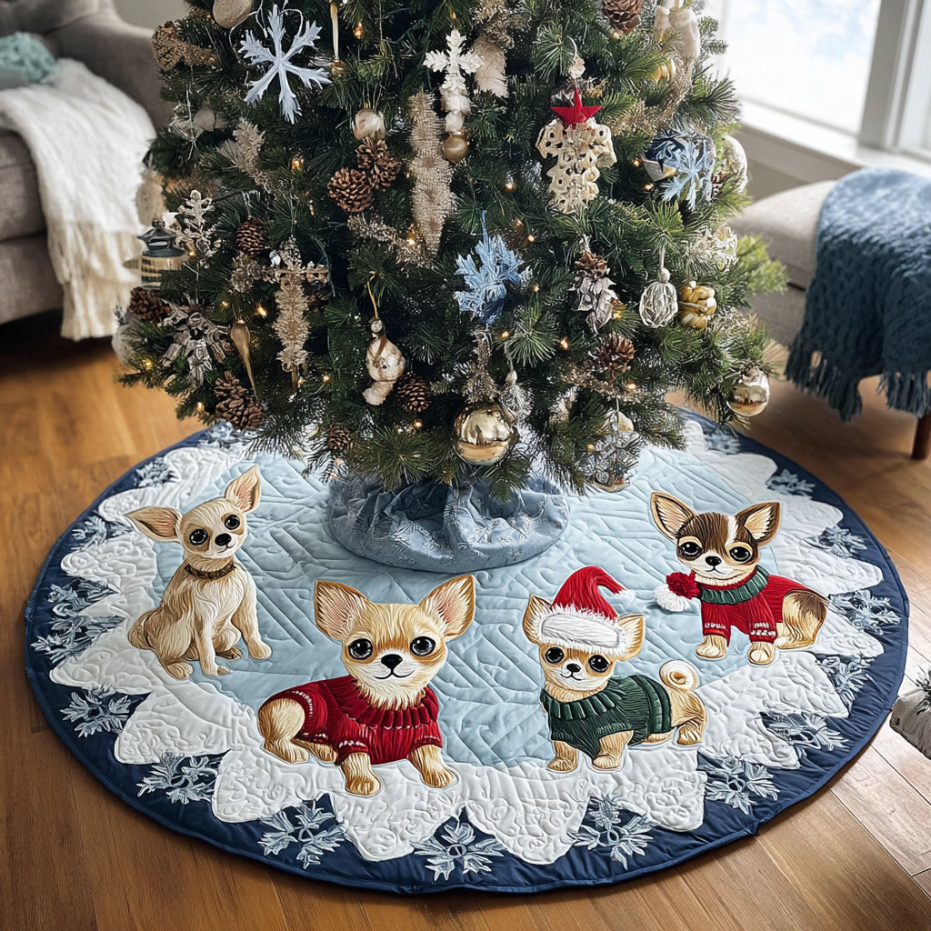 Chihuahua Joy Quilted Christmas Tree Skirt Custom Christmas Tree Skirt Merch for Your Family Seasonal Gift Merch for Festive Homes