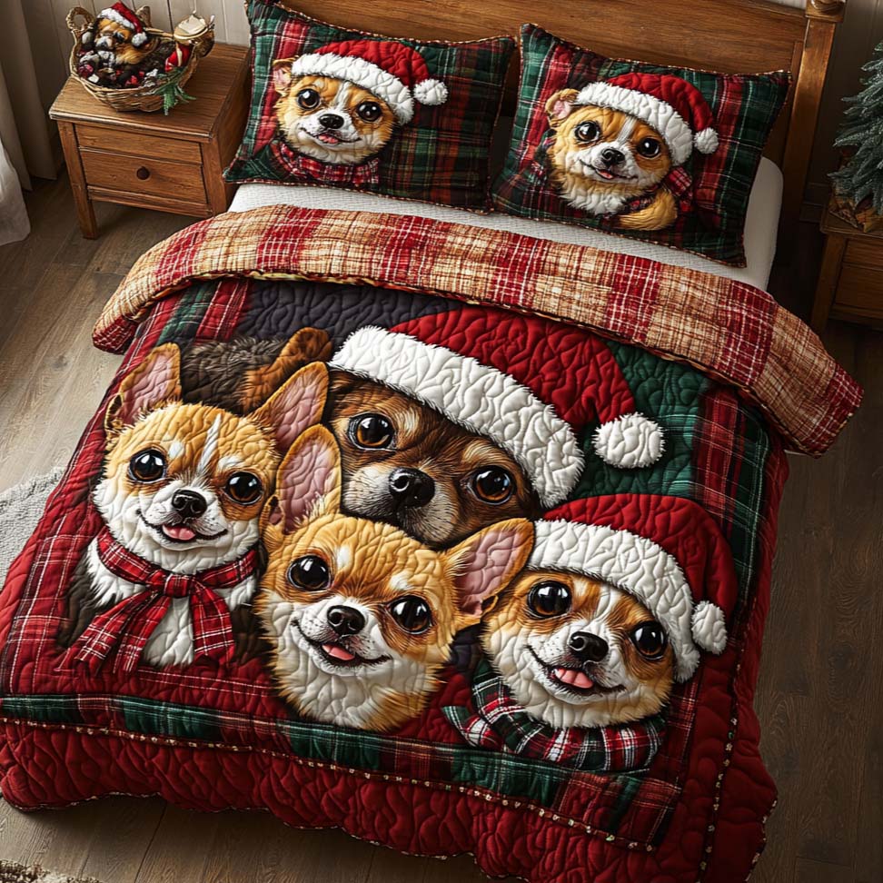 Chihuahua Merry Pack Quilted Bedding Set Christmas Bedding Duvet Cover Gifts For Chihuahua Lovers